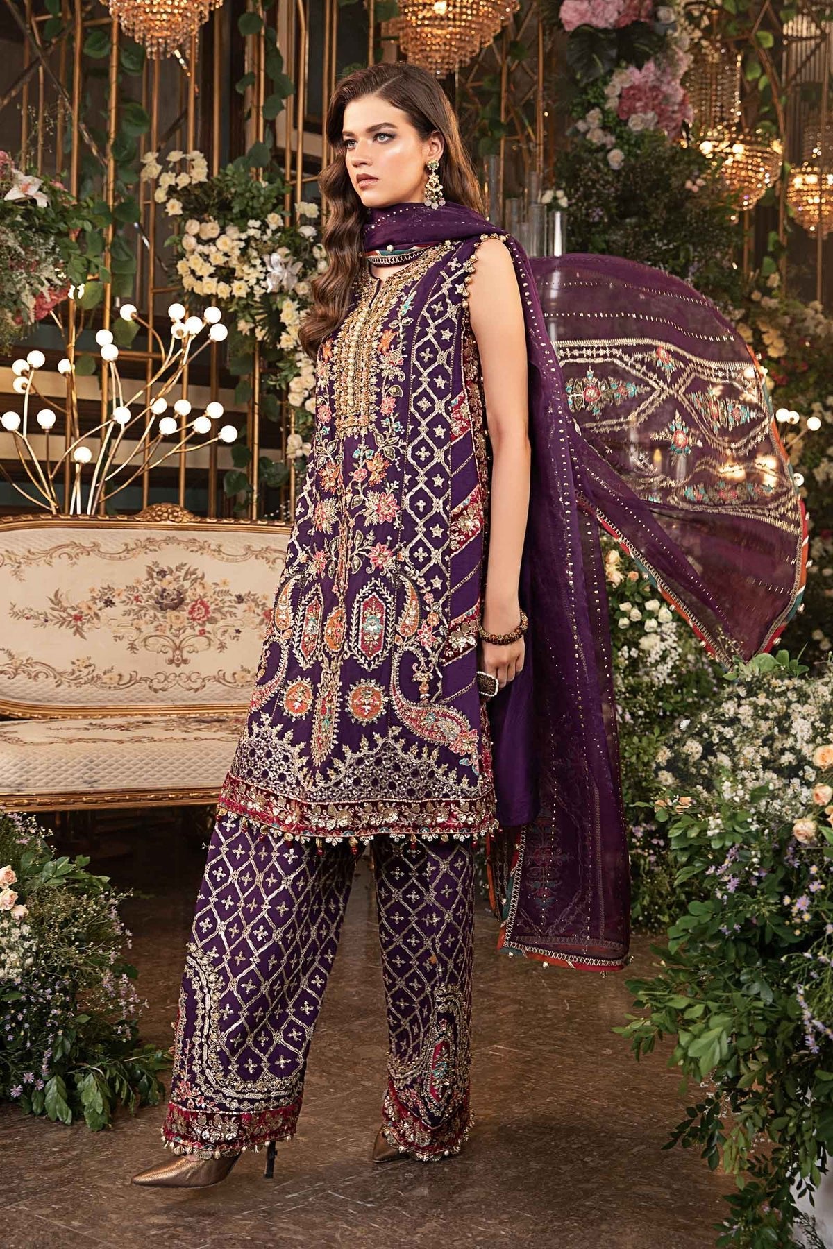 MARIA B 3Pc Embroidered Raw Silk Suit BD-2903 gulbuy.com