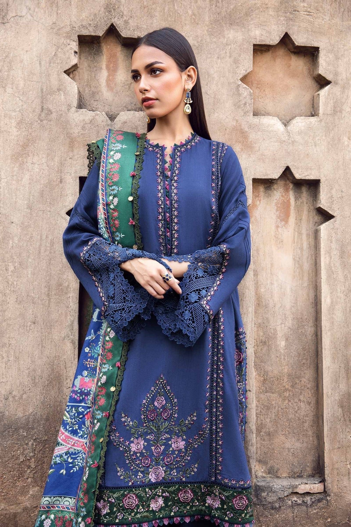 Maria B 3Pc Embroidered Linen Suit MPT-2405-A gulbuy.com