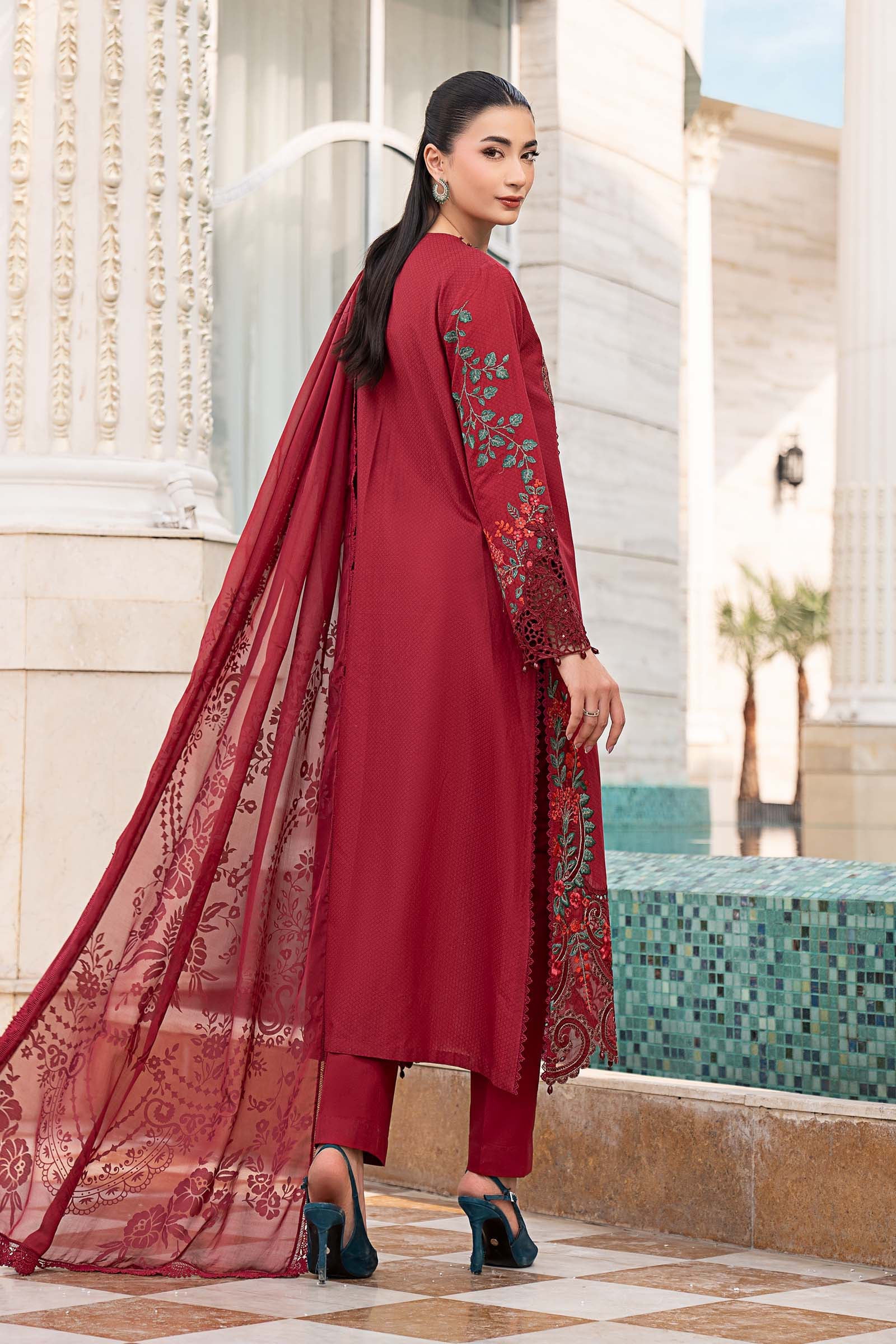 Maria B 3Pc Embroidered Lawn Suit ELS-26-05-Ruby Red