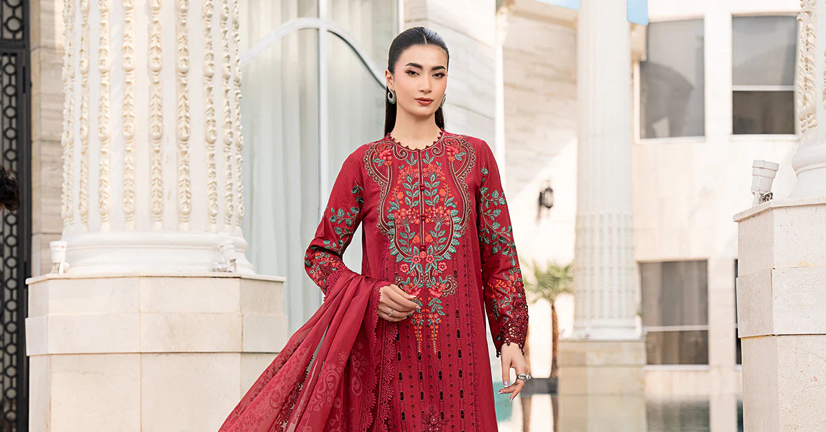 Maria B 3Pc Embroidered Lawn Suit ELS-26-05-Ruby Red