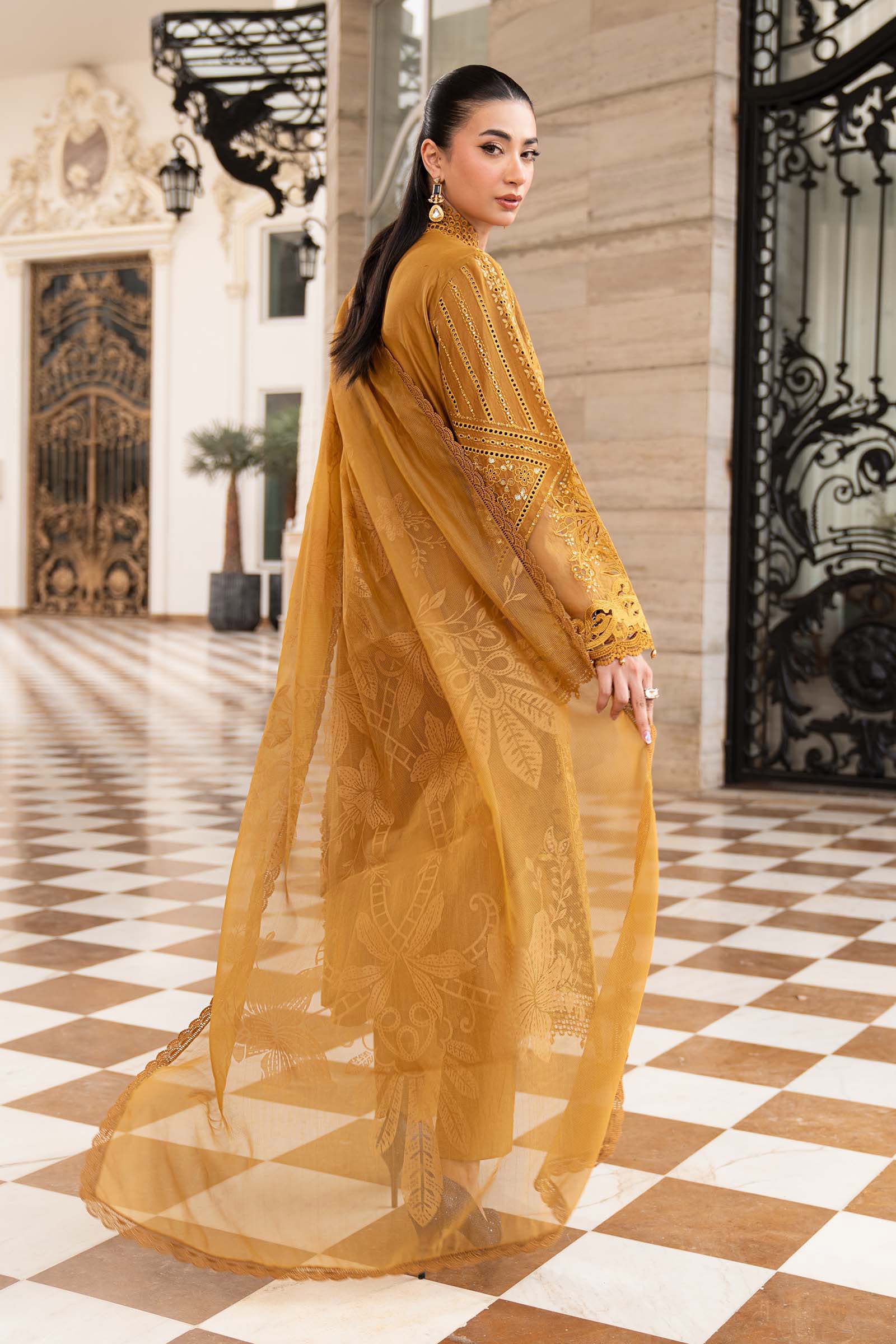 Maria B 3Pc Embroidered Lawn Suit ELS-26-07-Mustard