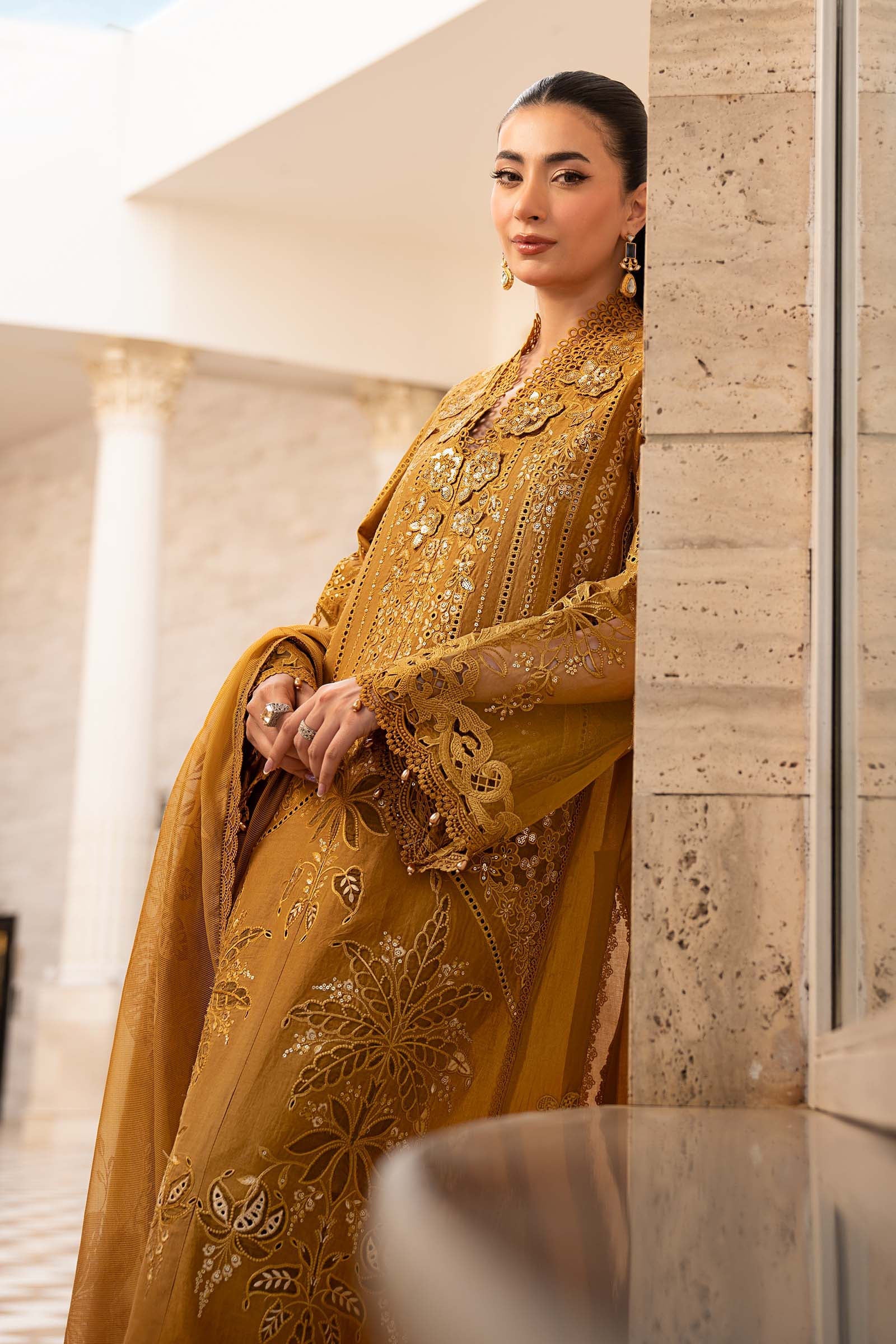 Maria B 3Pc Embroidered Lawn Suit ELS-26-07-Mustard