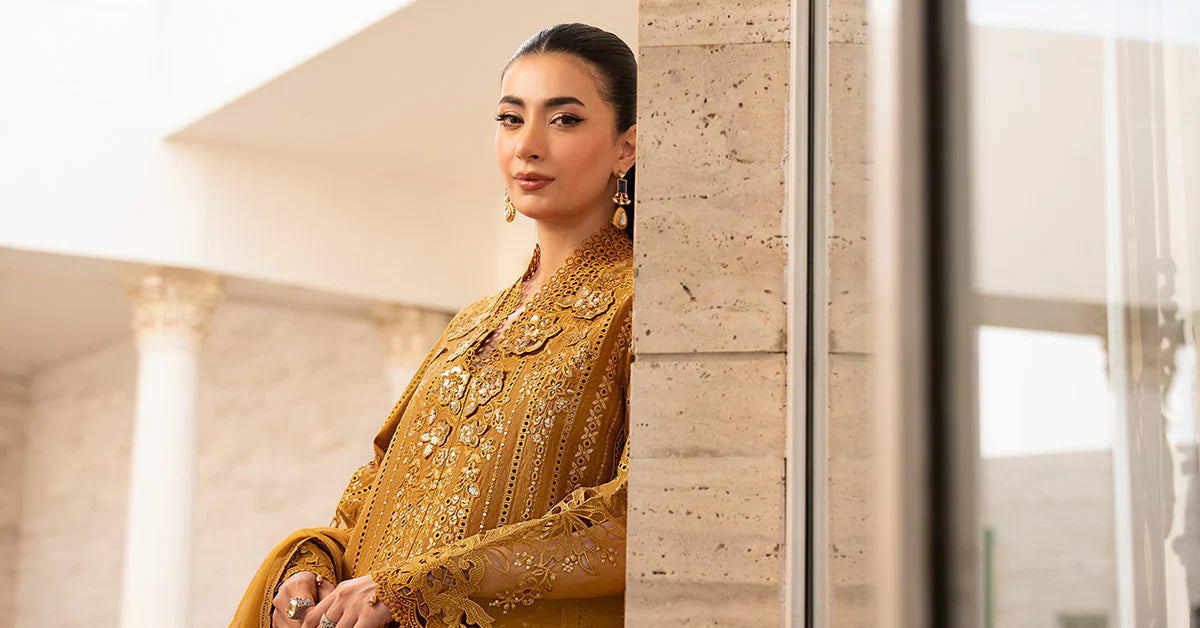 Maria B 3Pc Embroidered Lawn Suit ELS-26-07-Mustard