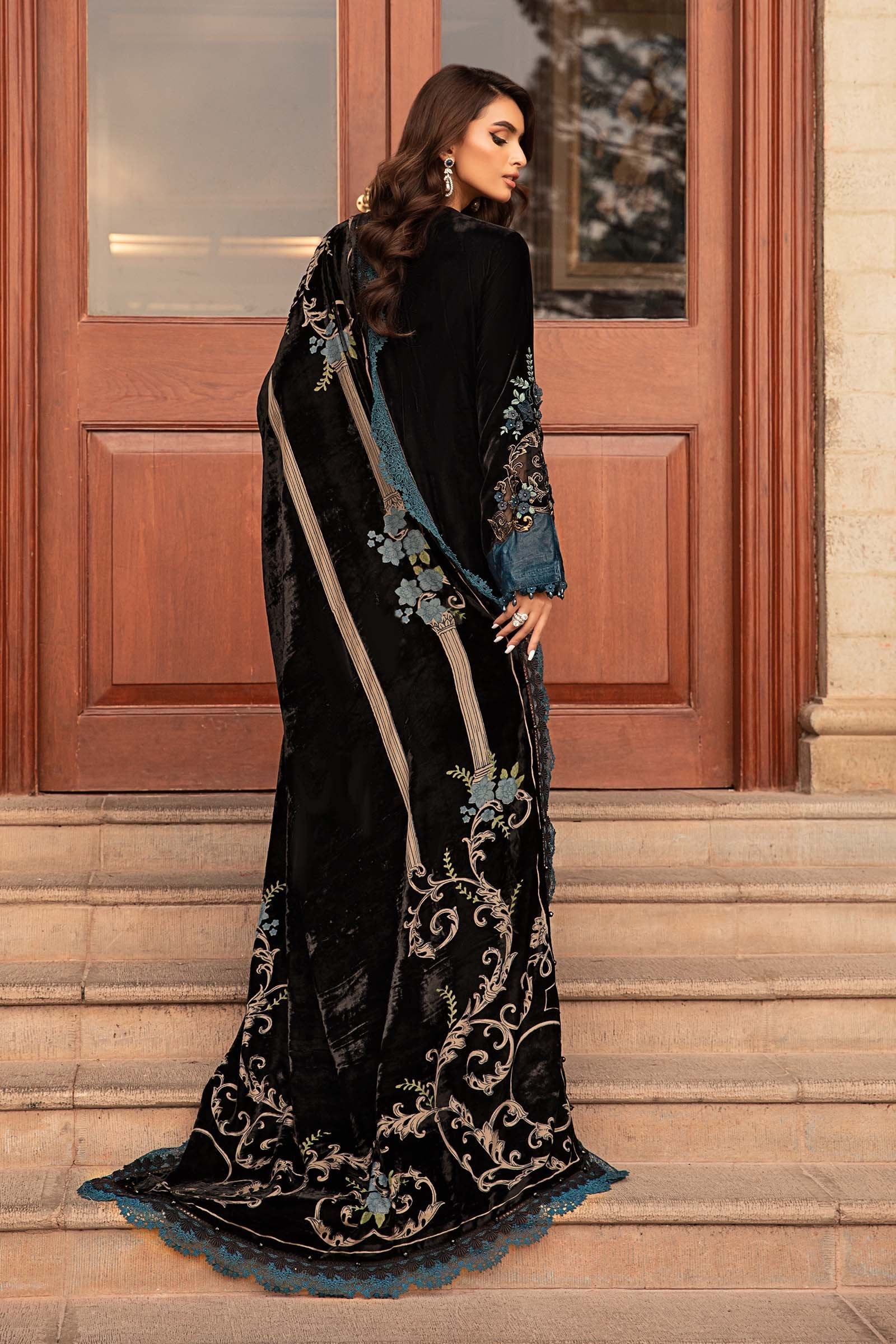 MARIA B 3Pc Embroidered Velvet Suit DL-1208 gulbuy.com