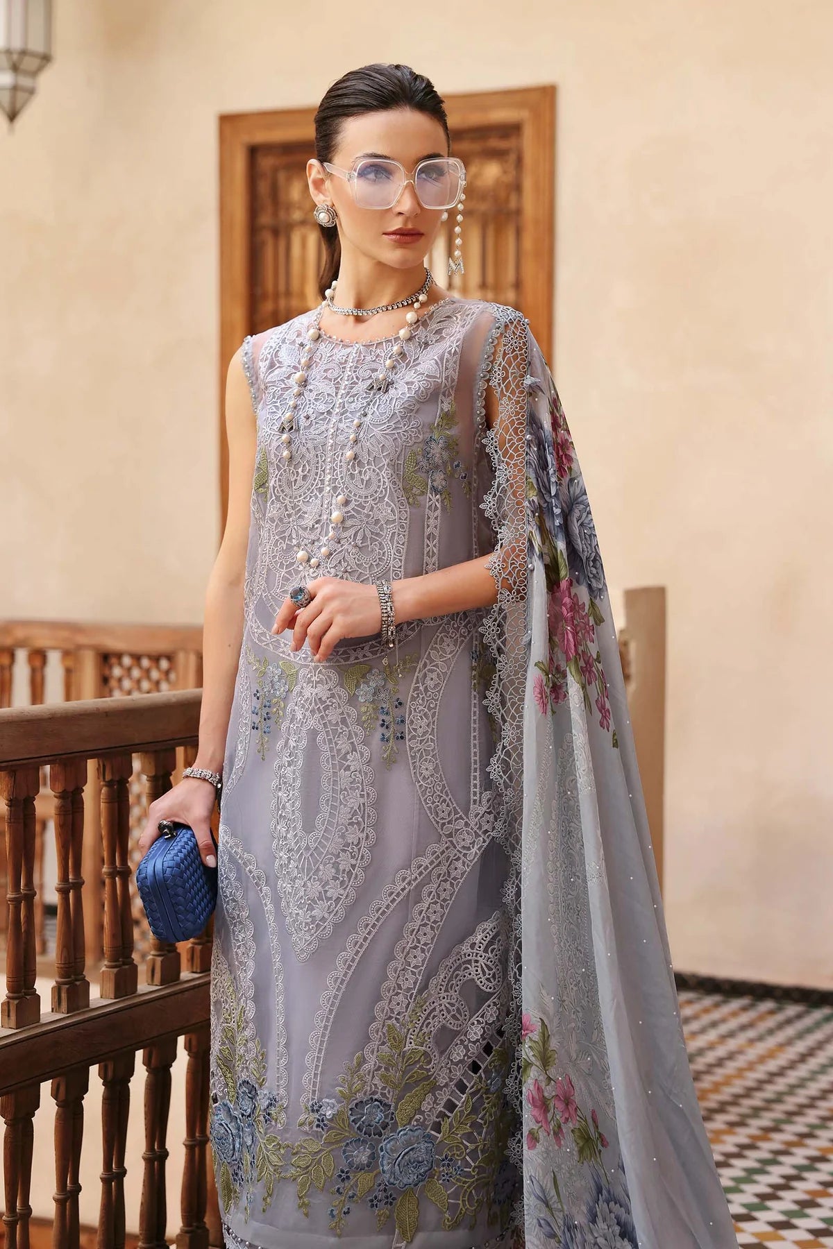 Maria B 3Pc Embroidered Organza Suit D-2509-B gulbuy.com