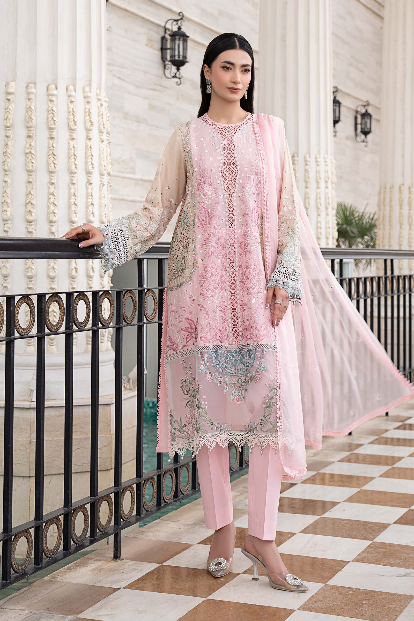Maria B 3Pc Embroidered Lawn Suit ELS-26-09-Pastel Pink