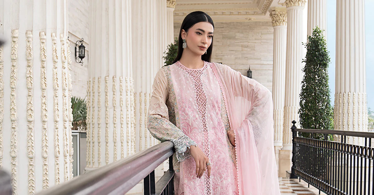 Maria B 3Pc Embroidered Lawn Suit ELS-26-09-Pastel Pink