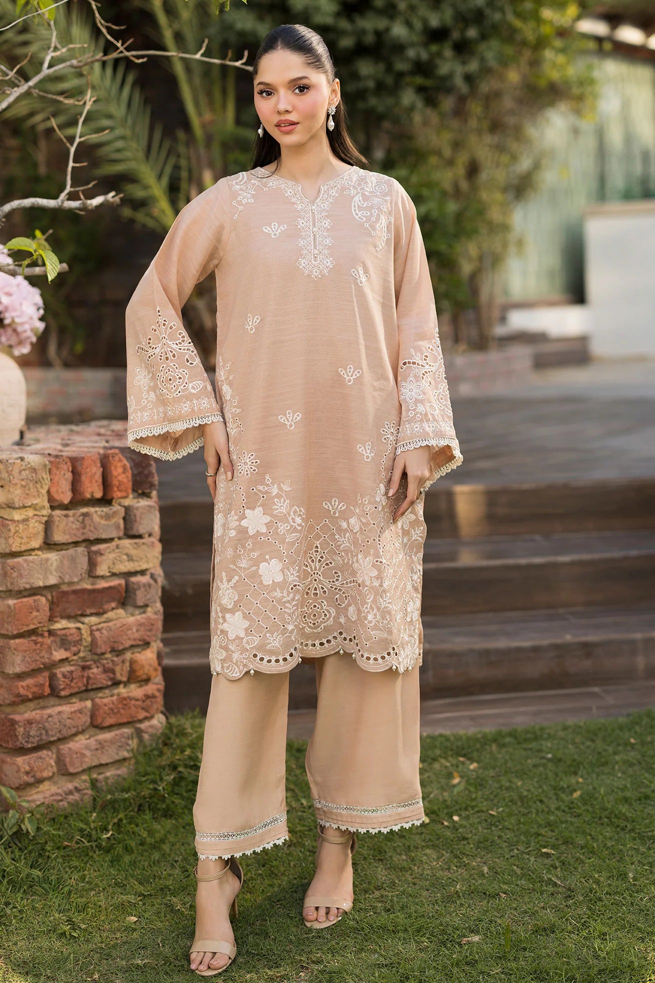 Dhanak 2Pc Embroidered Munar Suit SS25DA-2763 BEIGE