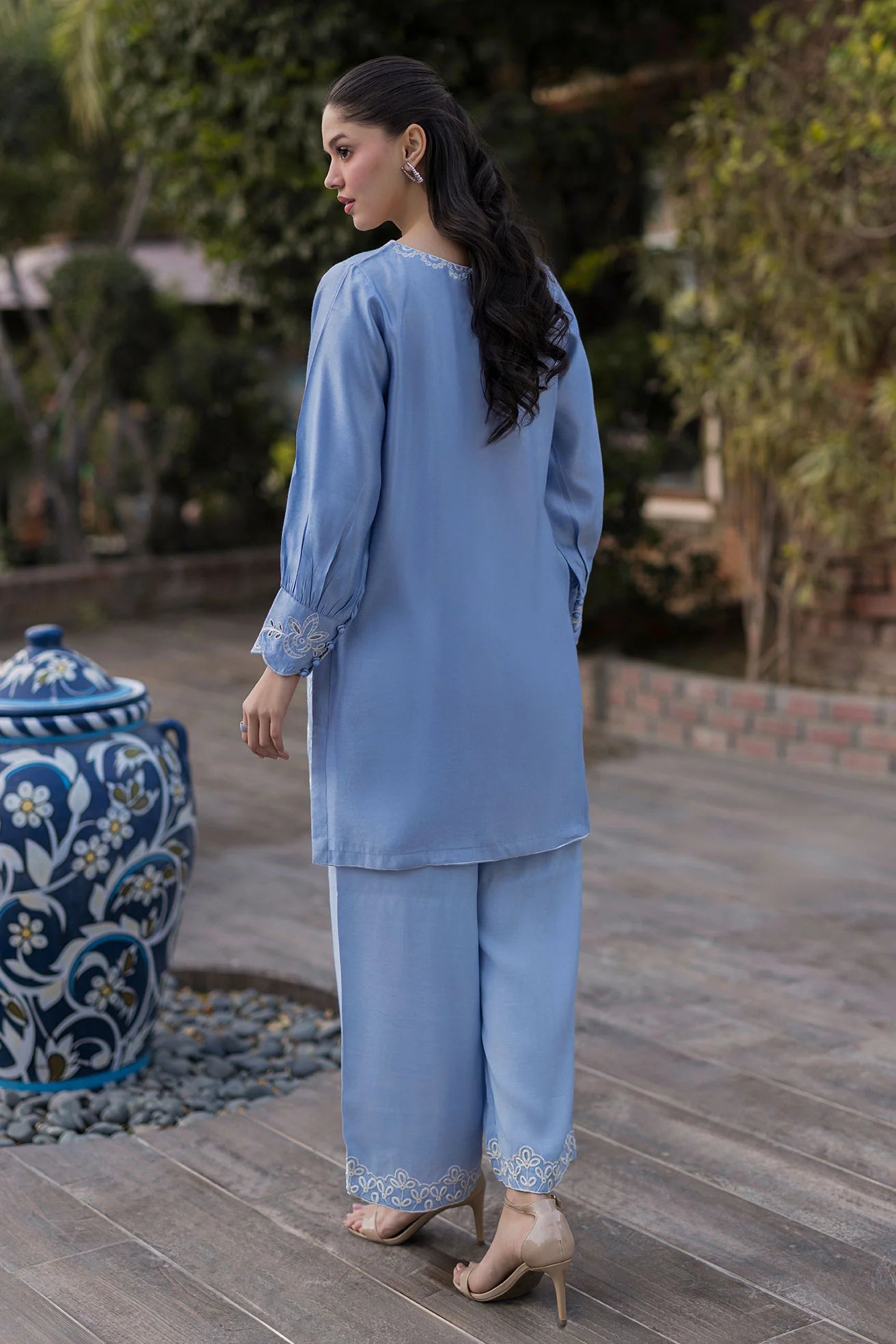 Dhanak 2Pc Embroidered Cotton Net Suit SS25DA-2767 SKY BLUE