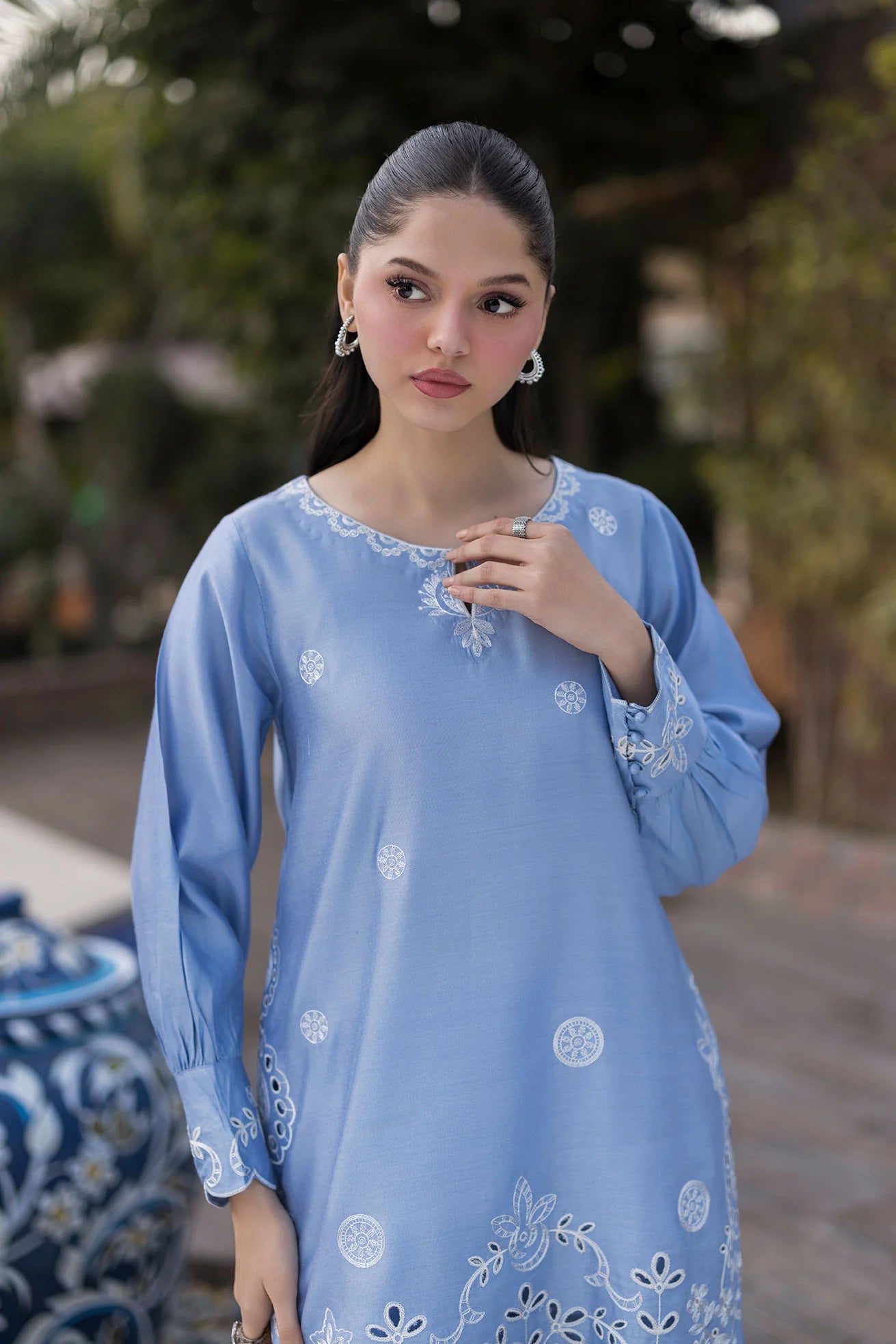 Dhanak 2Pc Embroidered Cotton Net Suit SS25DA-2767 SKY BLUE