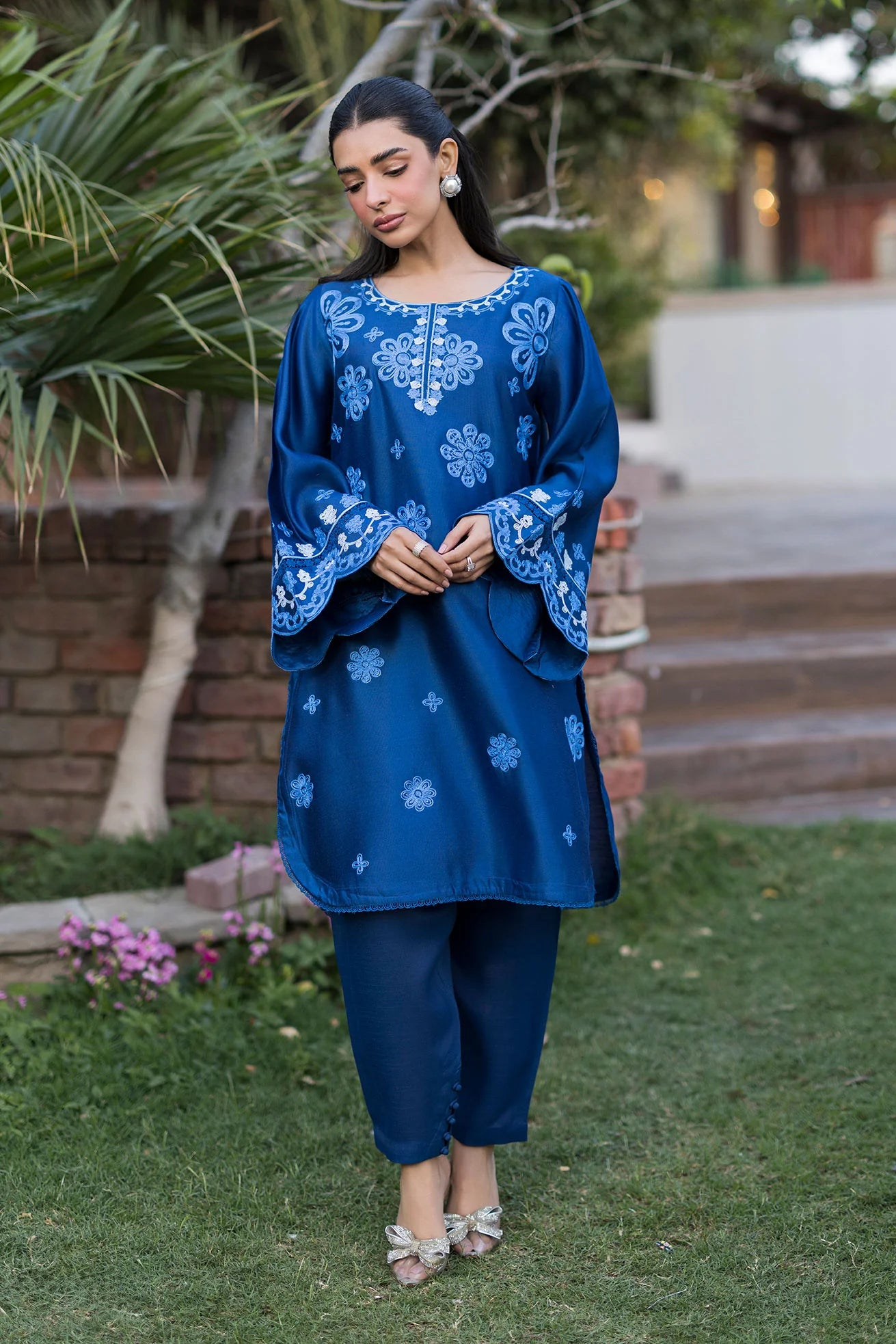 Dhanak 2Pc Embroidered Cotton Net&nbsp;Suit SS25DA-2776 BLUE