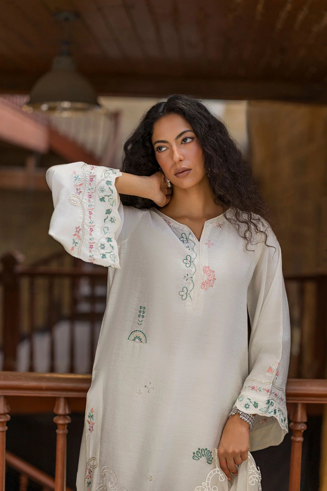 Dhanak 2Pc Embroidered Cotton Net Suit SS26DA-2921 OFF-WHITE