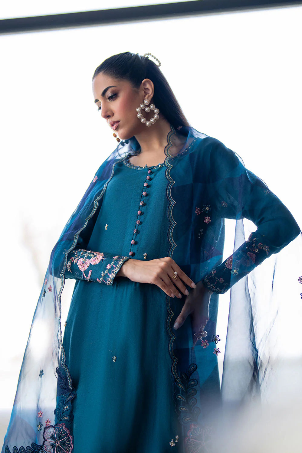 Dhanak 3Pc Embroidered Net Suit SS25DL-0315 gulbuy.com