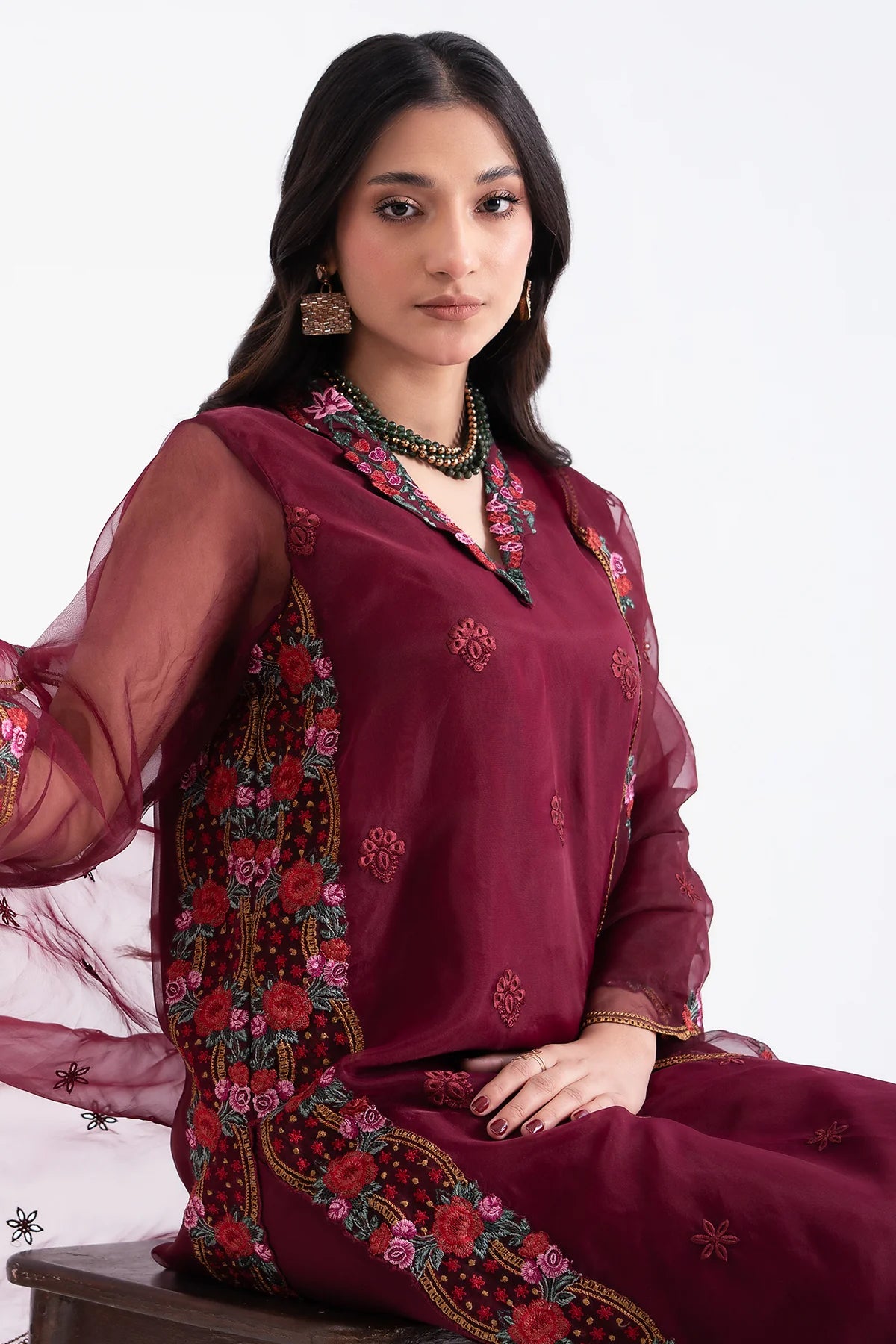 Charizma 3Pc Embroidered Raw Silk Suit CMA-4-048 gulbuy.com