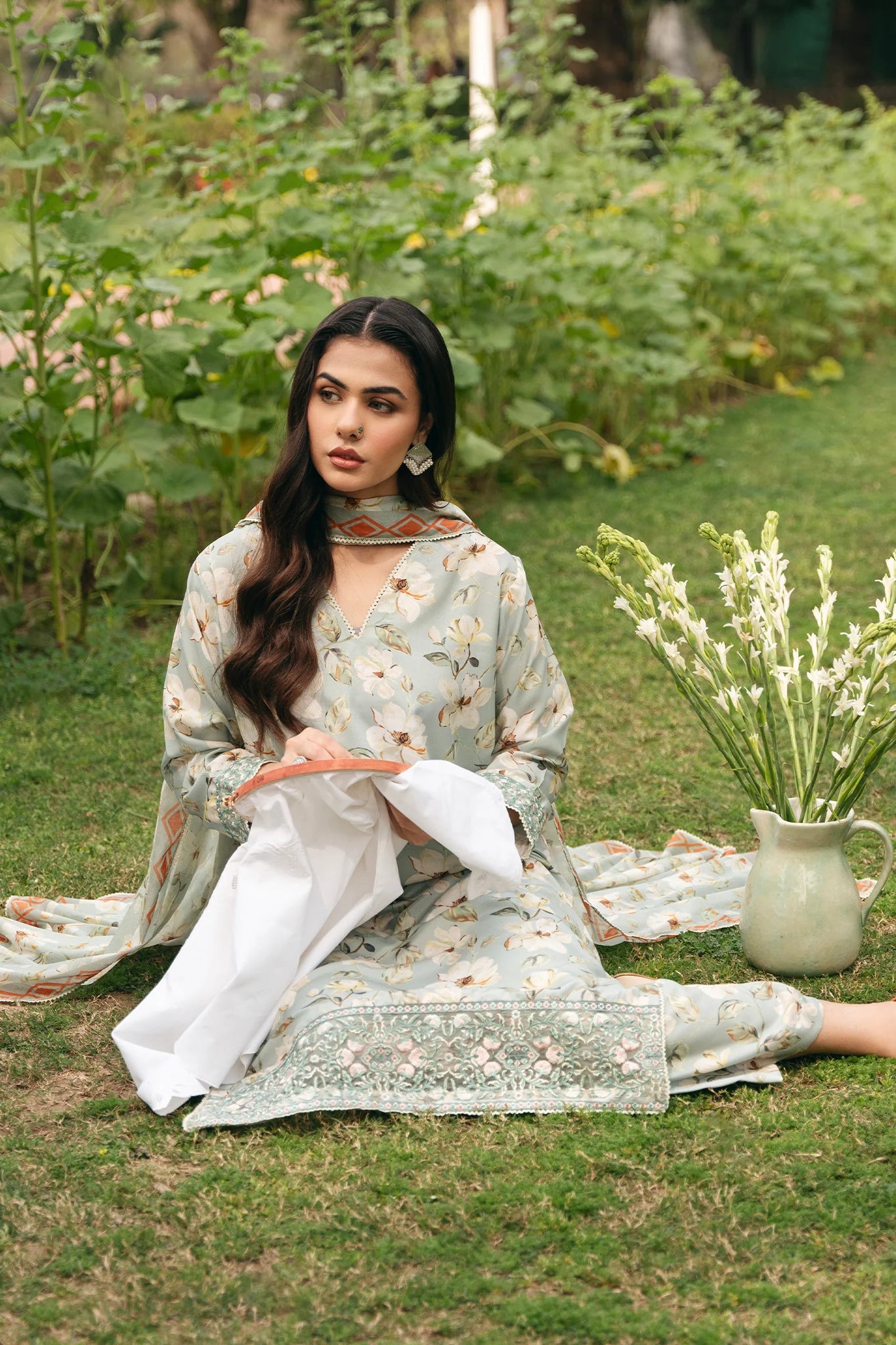 Mannat 3Pc Digital Printed Raw Silk Suit Dew gulbuy.com