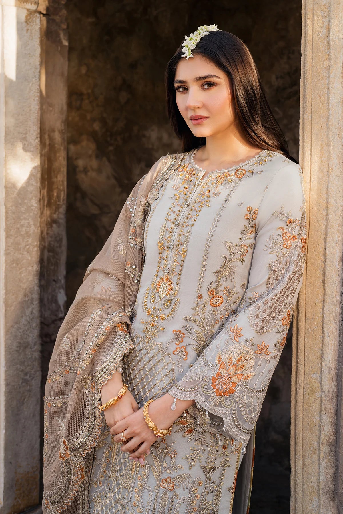 Imrozia 3Pc Embroidered Organza Suit I-224 MUSHK gulbuy.com