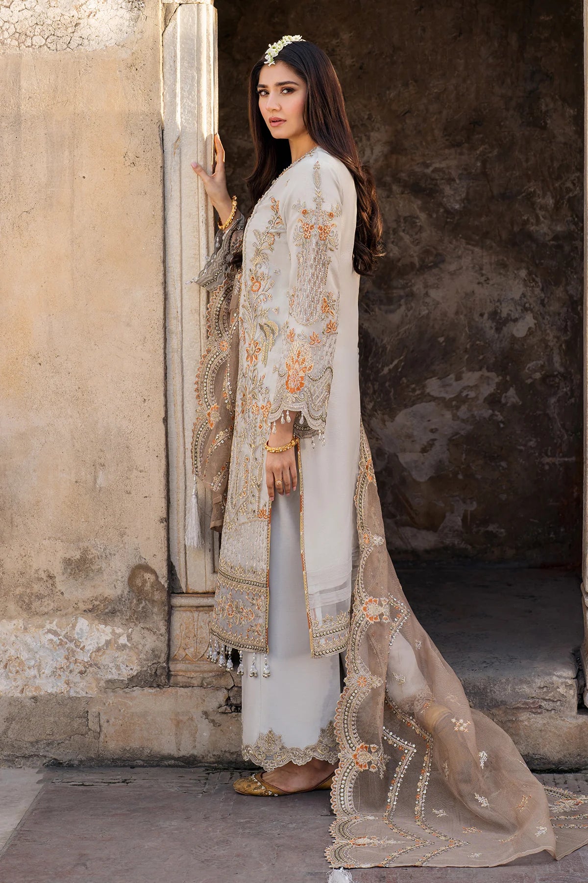 Imrozia 3Pc Embroidered Organza Suit I-224 MUSHK gulbuy.com
