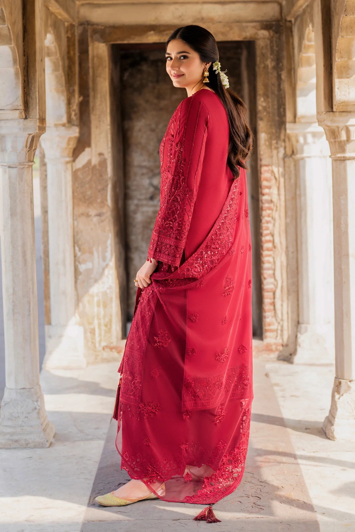 Imrozia 3Pc Embroidered Net Suit I 219 RUBY gulbuy.com