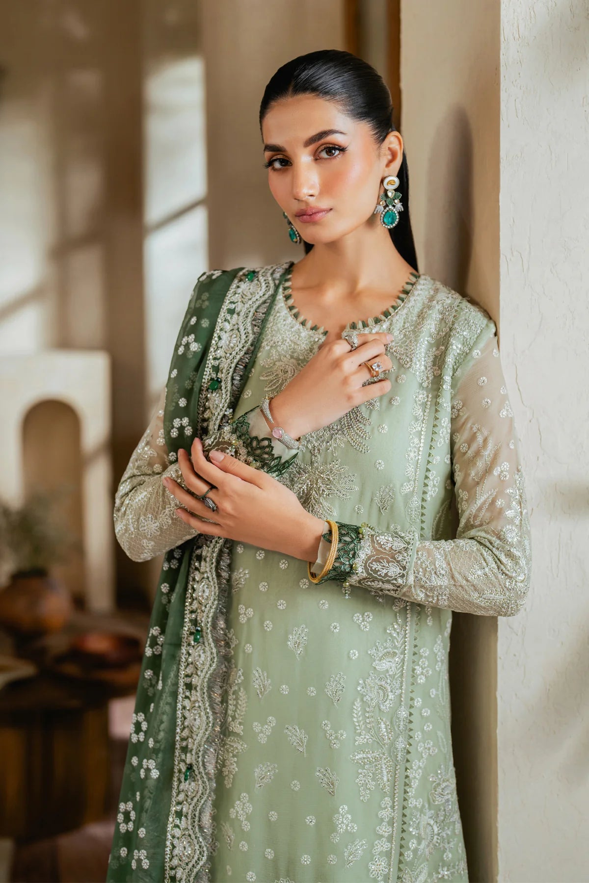 Xenia 3Pc Embroidered Chiffon Suit VERDURA gulbuy.com