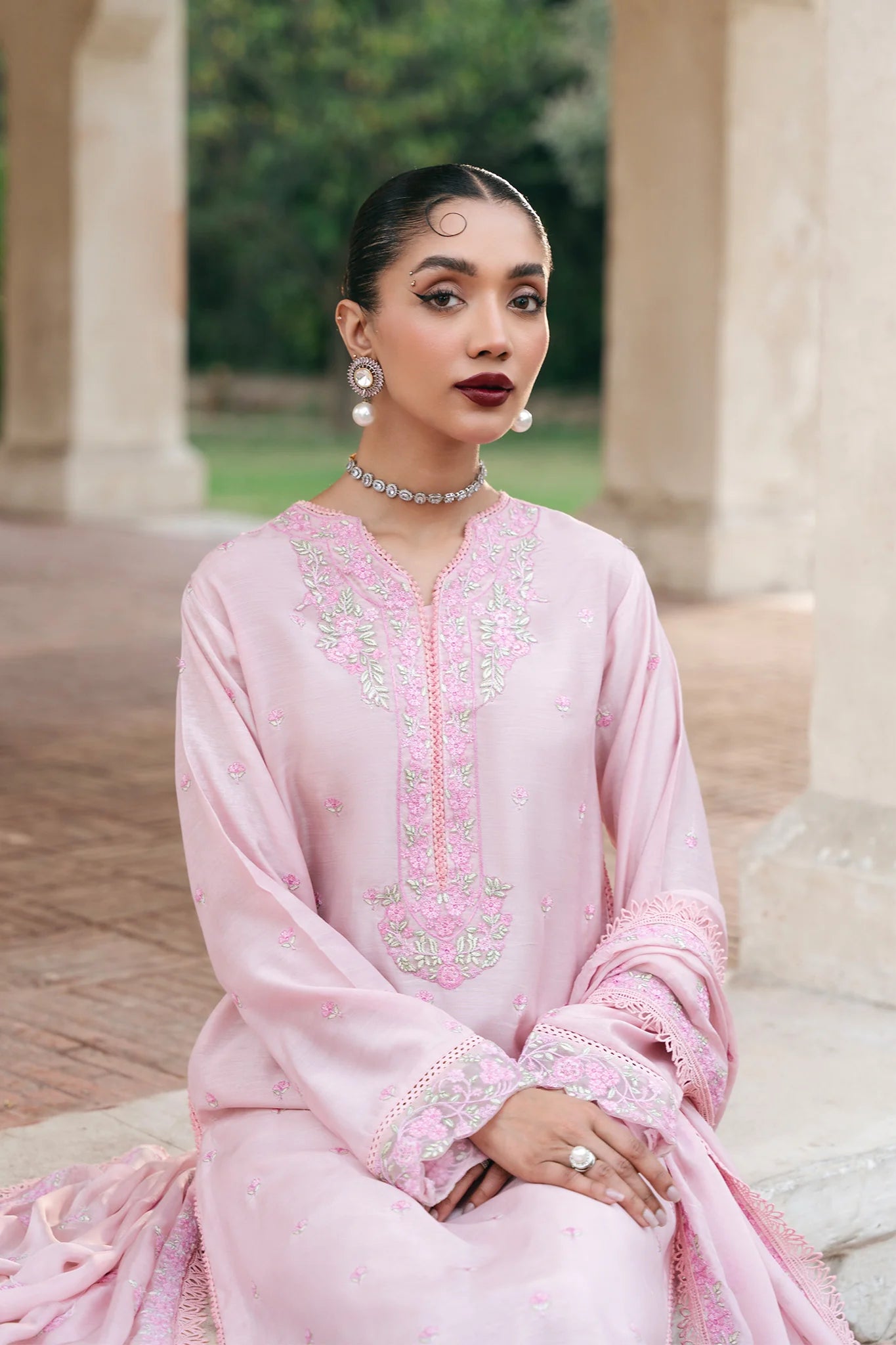Mannat 3Pc Embroidered Raw Silk Suit Luna gulbuy.com
