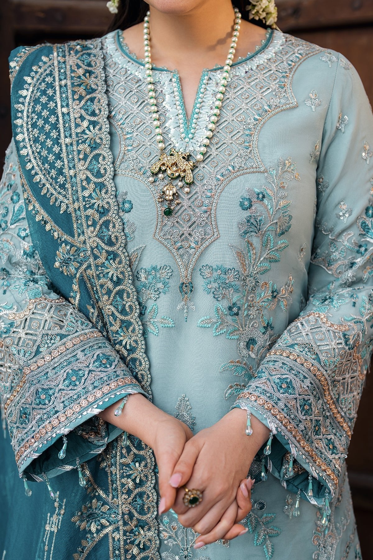 Imrozia 3Pc Embroidered Organza Suit I-225 FEROZA gulbuy.com