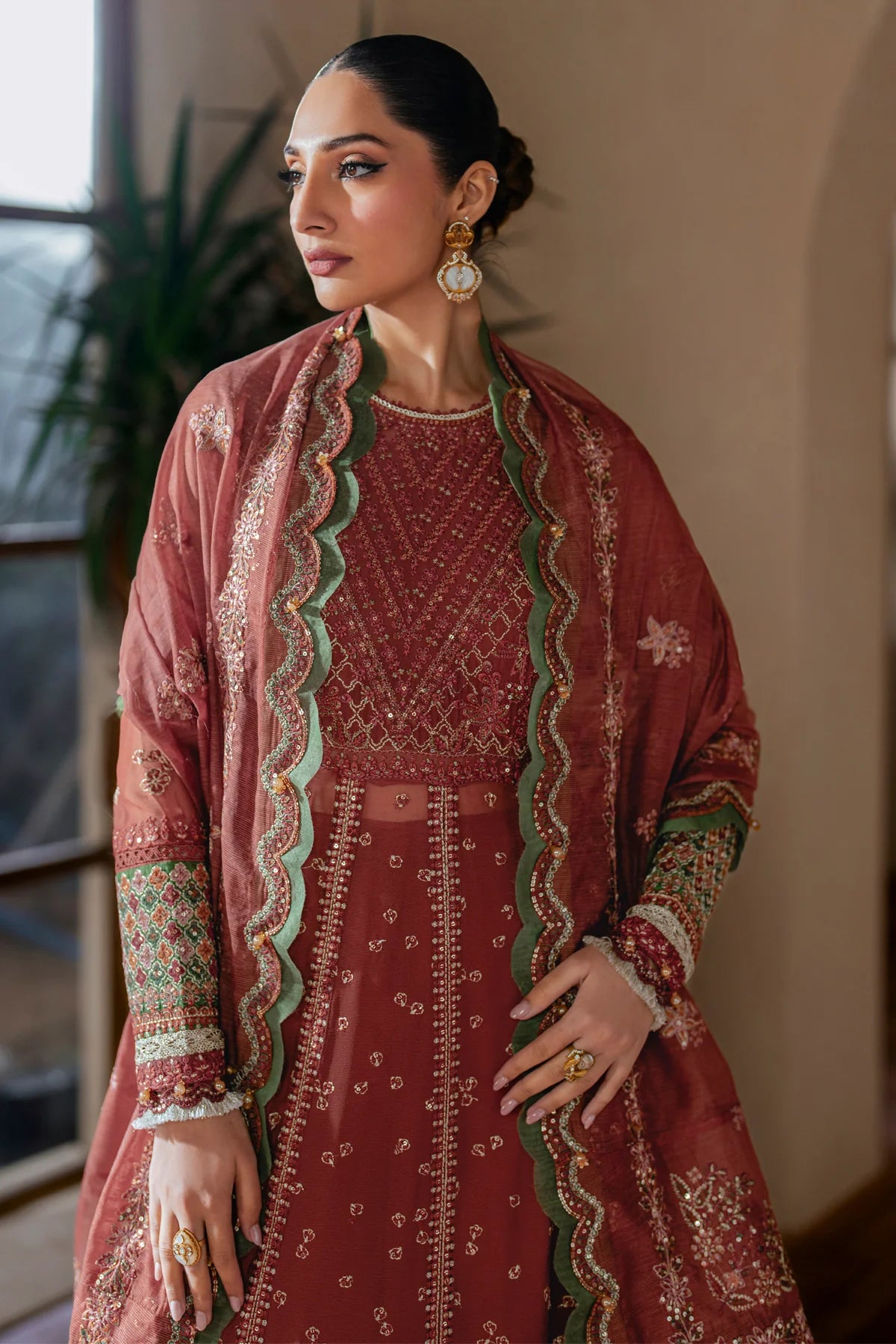 Xenia 3Pc Embroidered Chiffon Suit SELENE gulbuy.com