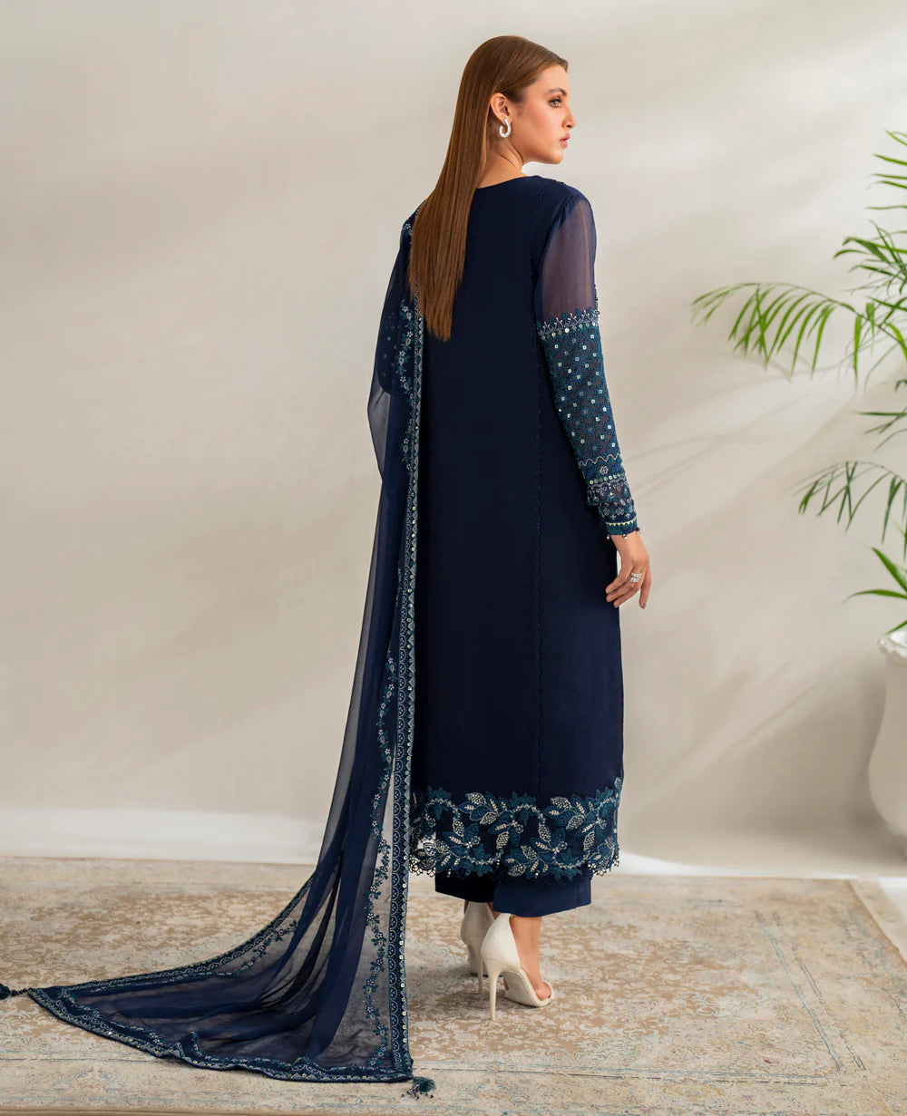 Xenia 3Pc Embroidered Chiffon Suit SAPPHIRE gulbuy.com