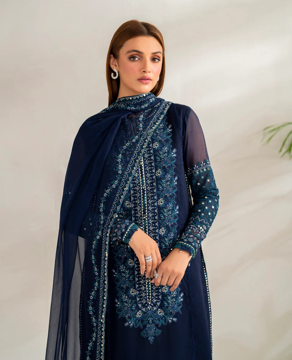 Xenia 3Pc Embroidered Chiffon Suit SAPPHIRE gulbuy.com