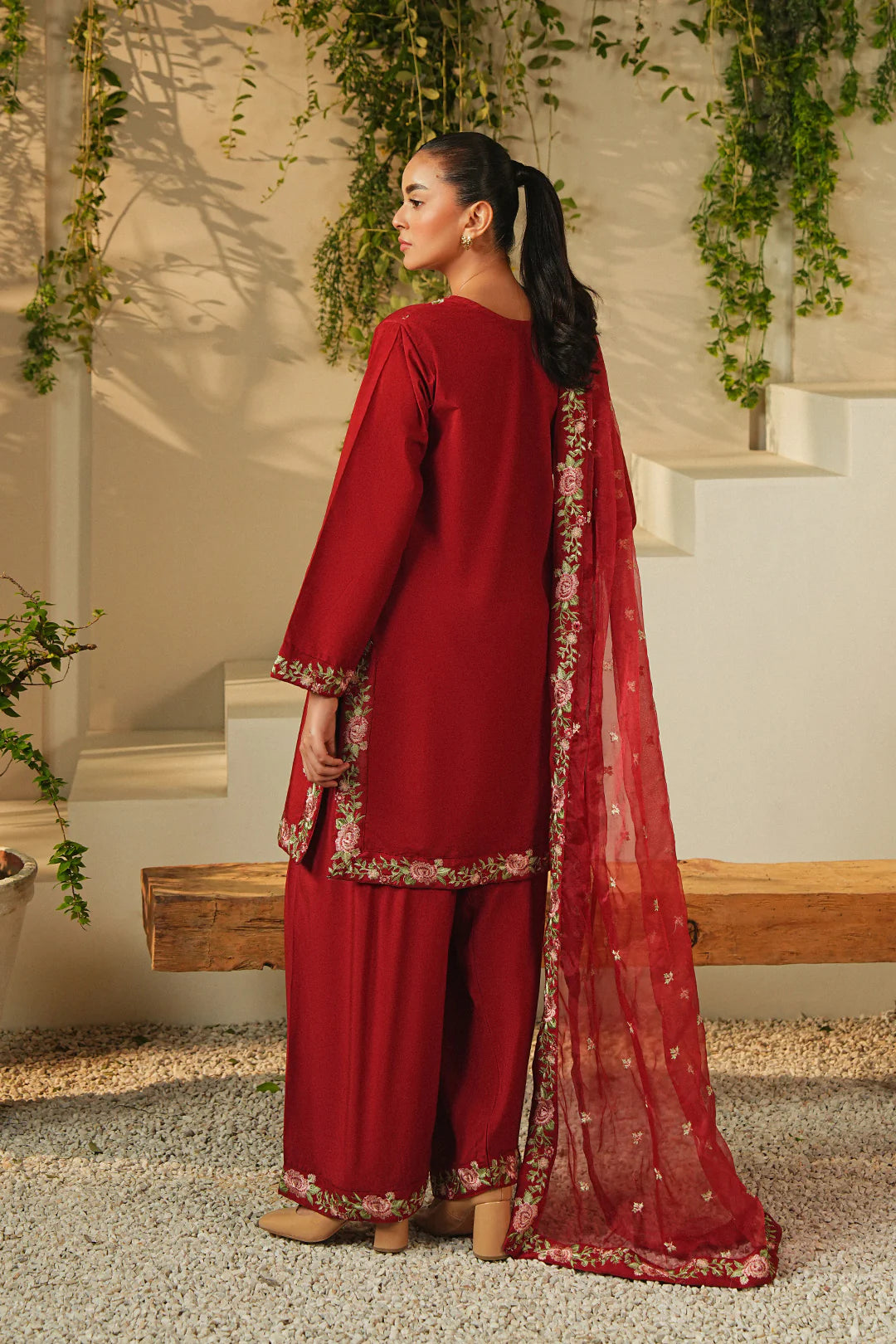 Mannat 3Pc Embriodered Viscose Suit Rose gulbuy.com