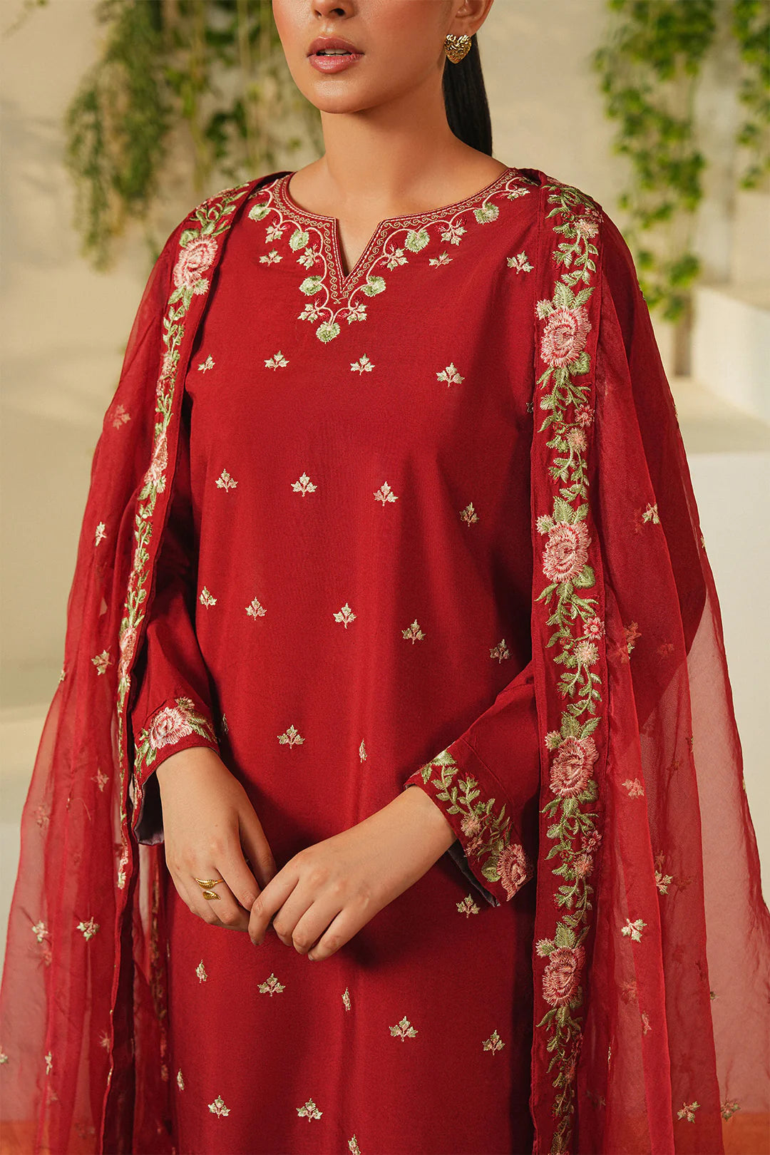 Mannat 3Pc Embriodered Viscose Suit Rose gulbuy.com