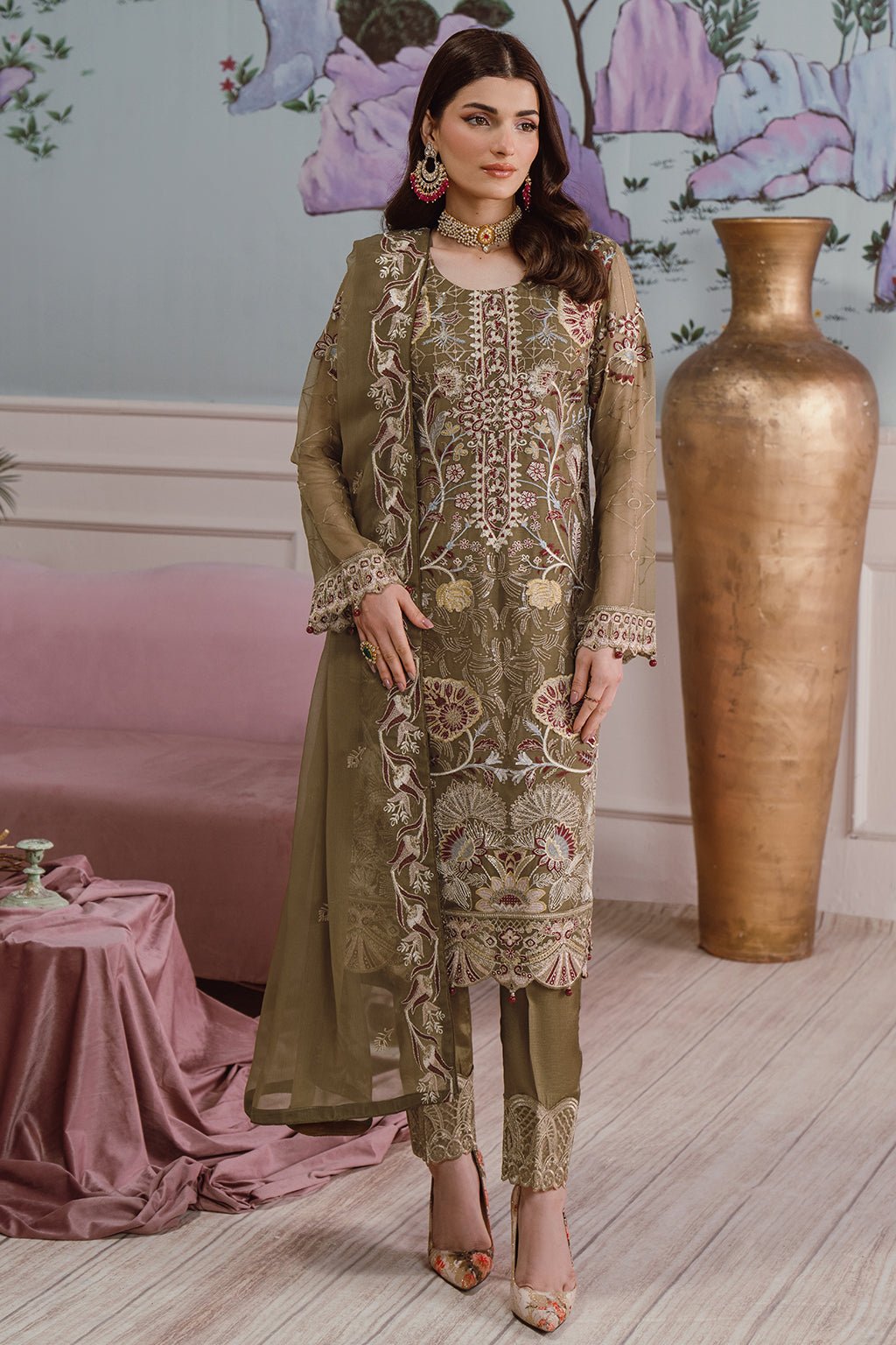 Ramsha 3 Piece Embroidered Chiffon Suit (F-2510)