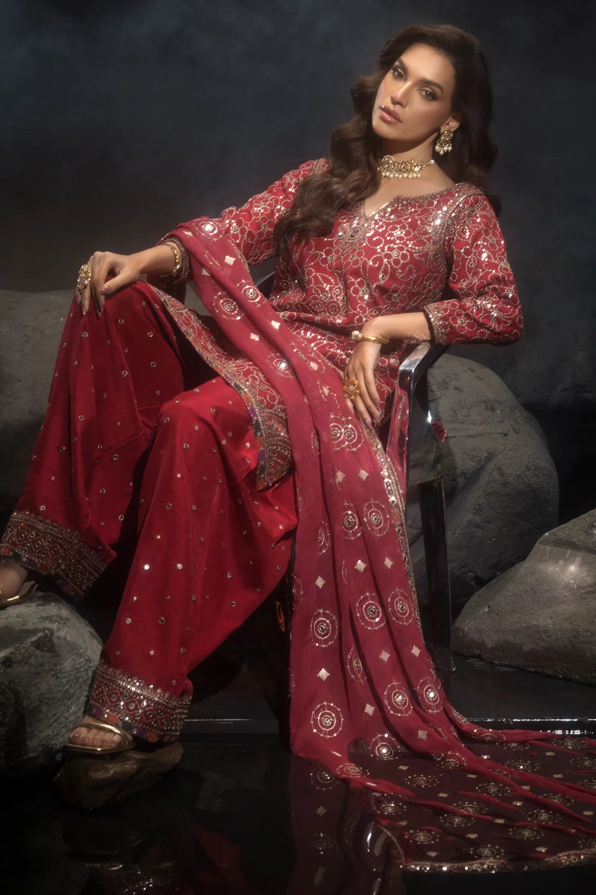 Charizma 3Pc Embroidered Raw Silk Suit CMA-4-117 gulbuy.com