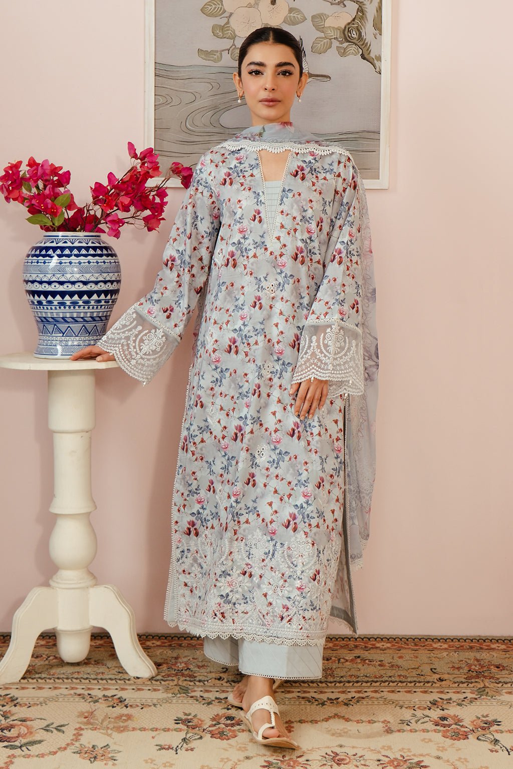 AFROZEH 3PC EMBROIDERED LAWN SUIT (684-Evora-MALINA)