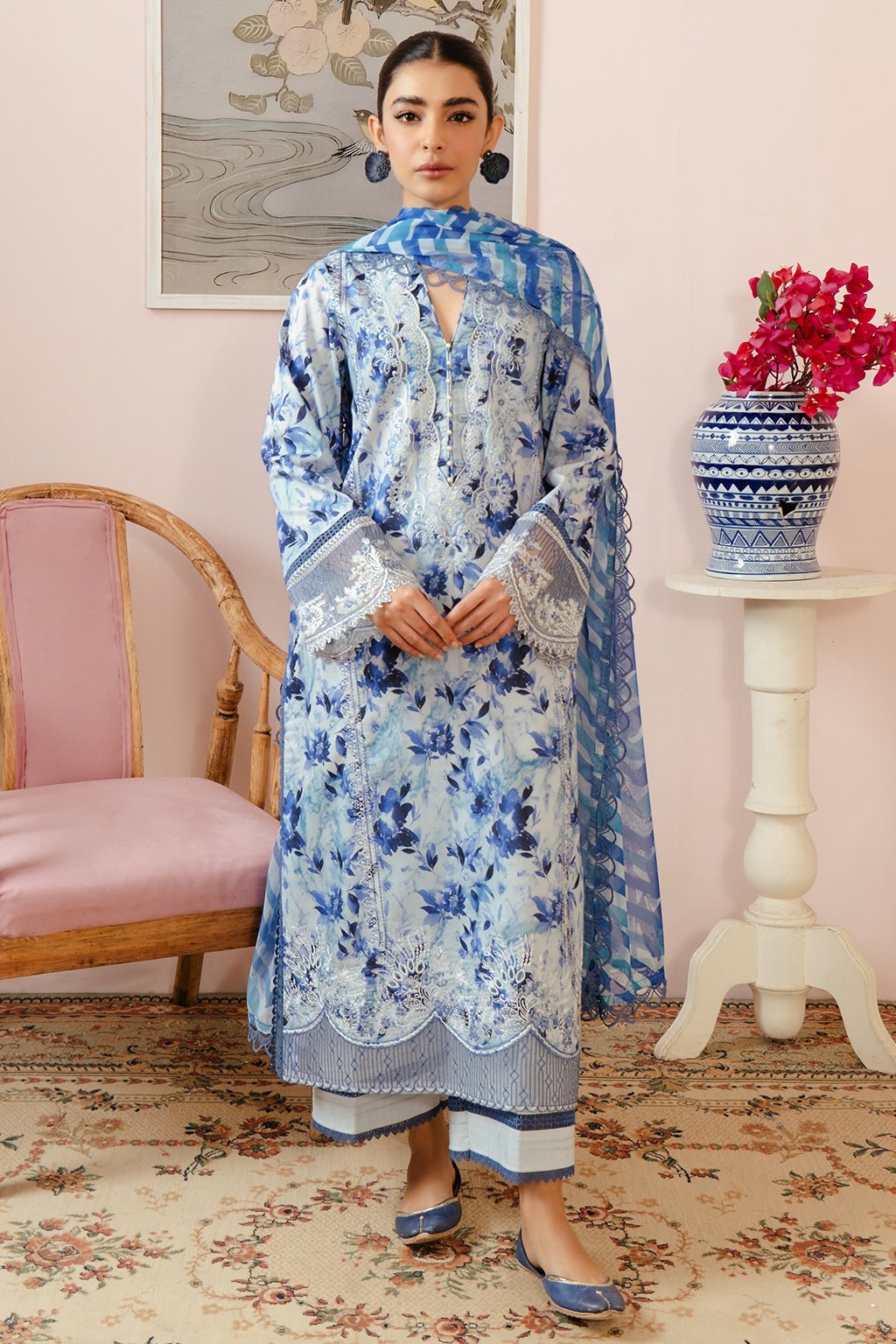 AFROZEH 3PC EMBROIDERED LAWN SUIT (6810-Merial-MALINA)