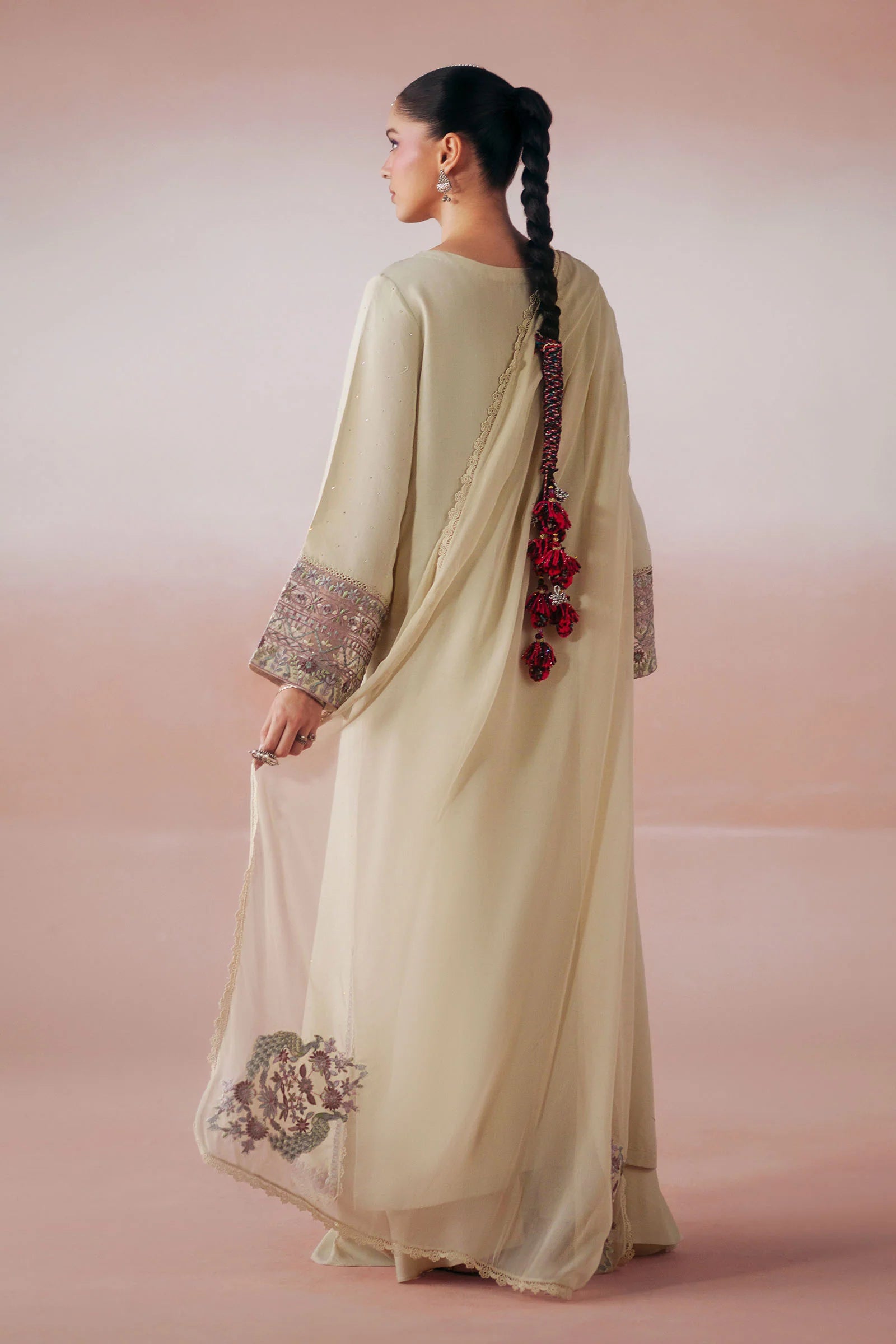Maria B 3Pc Embroidered Raw Silk Suit DW-PF26-19-BEIGE