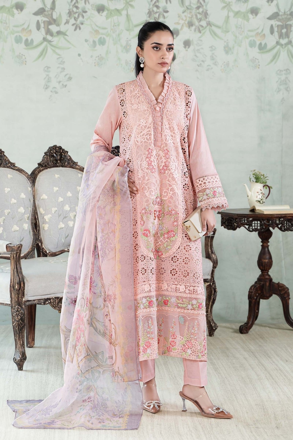 Maria B 3Pc Embroidered Lawn Suit (DW-EA24-14)