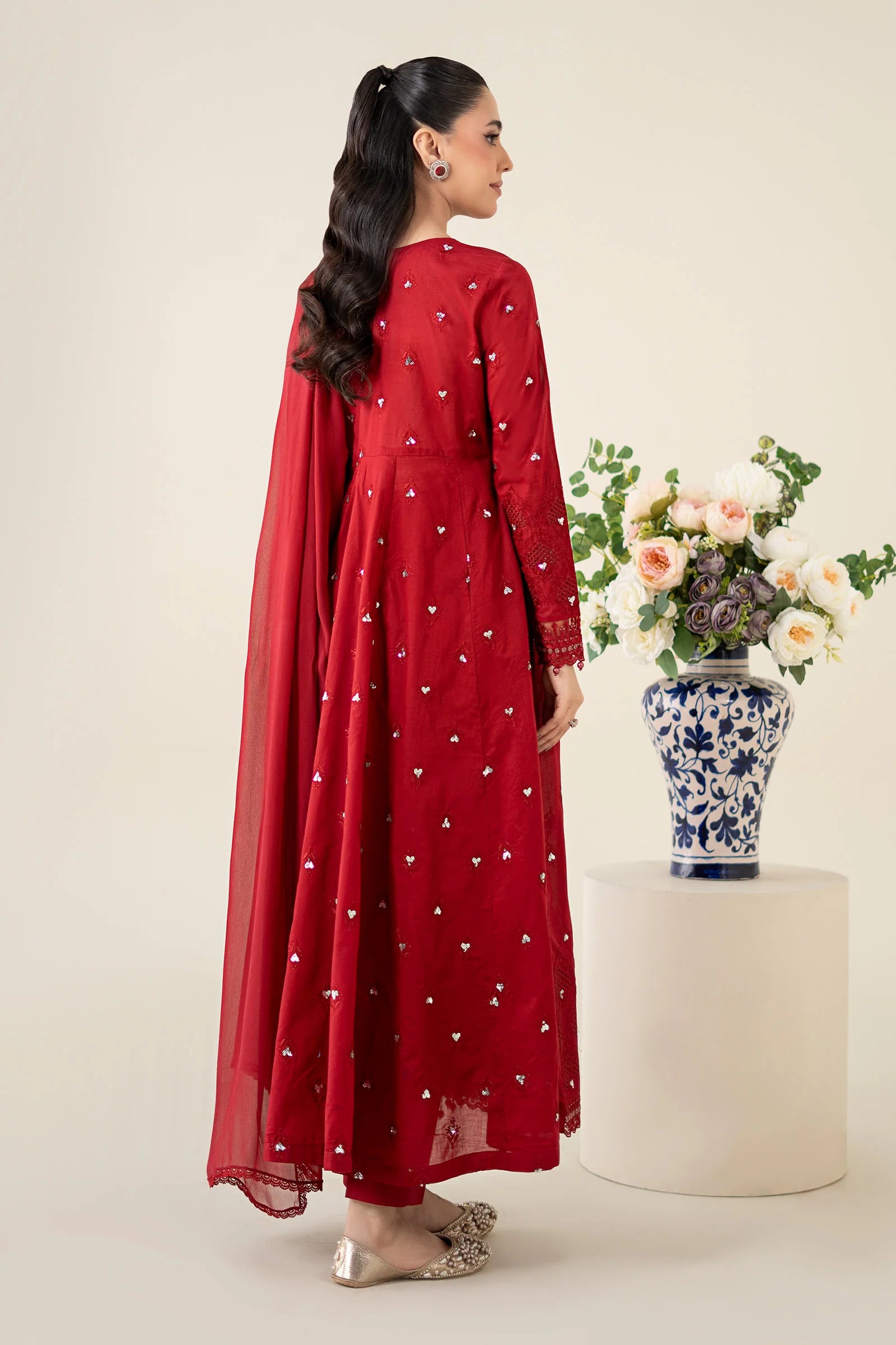 Maria B 3Pc Embroidered Lawn Suit DW-EA25-61 Red gulbuy.com