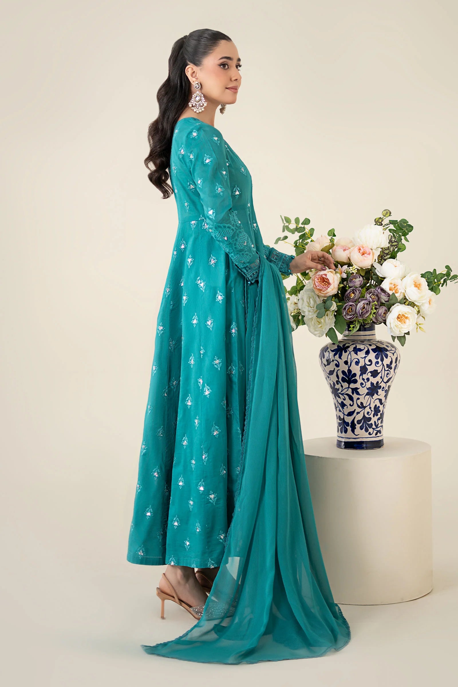 Maria B 3Pc Embroidered Lawn Suit DW-EA25-61 Teal gulbuy.com