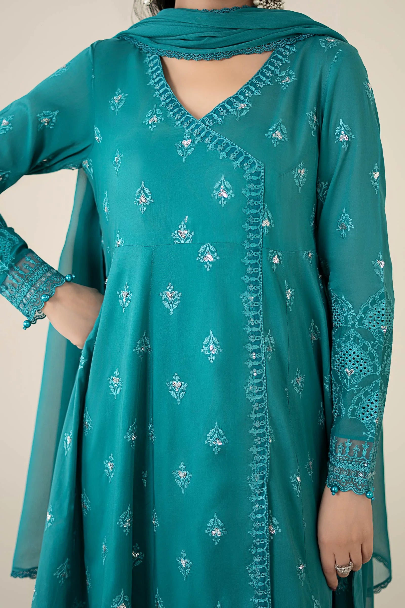 Maria B 3Pc Embroidered Lawn Suit DW-EA25-61 Teal gulbuy.com