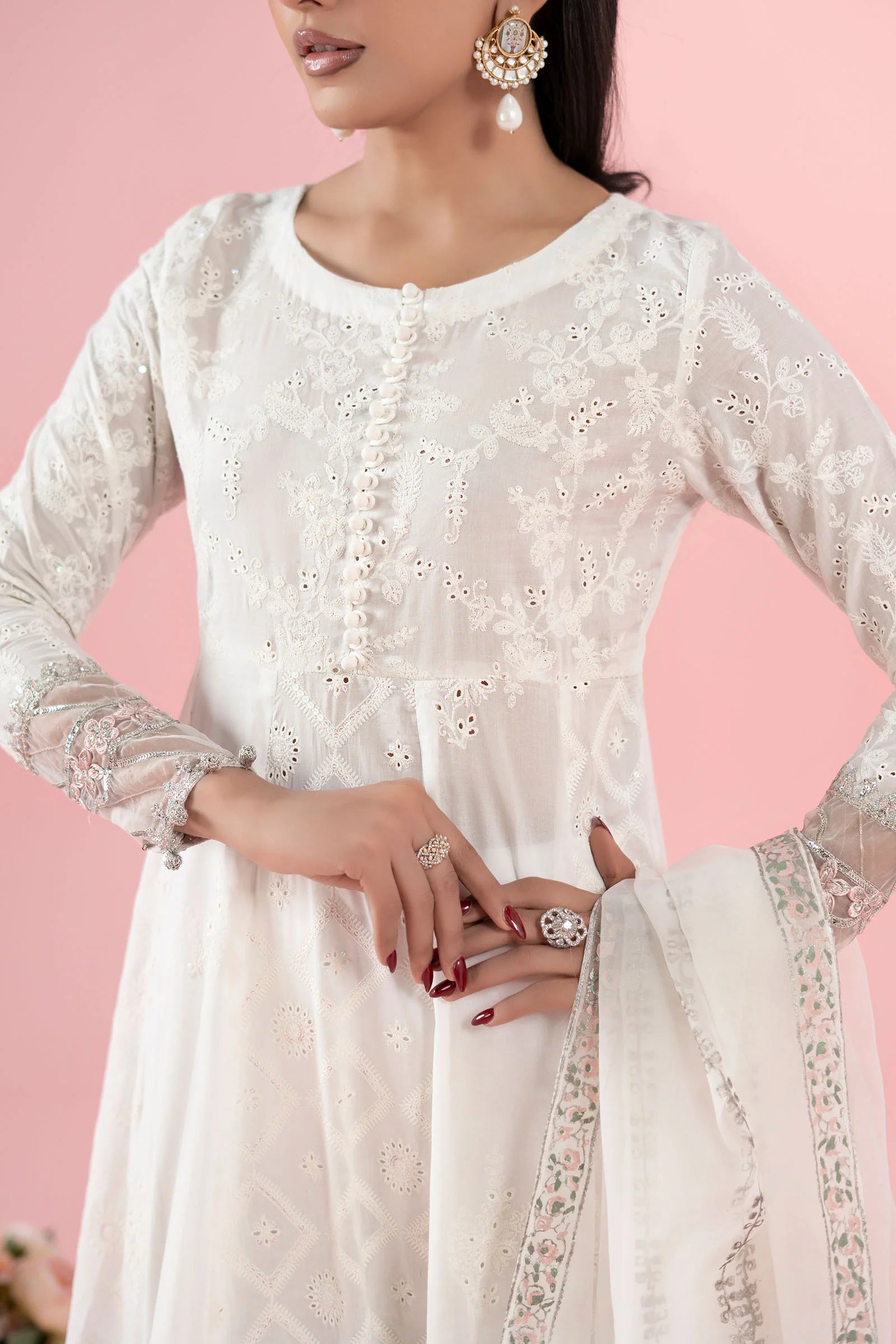Maria B 3Pc Embroidered Lawn Suit DW-EA25-65 Off White gulbuy.com