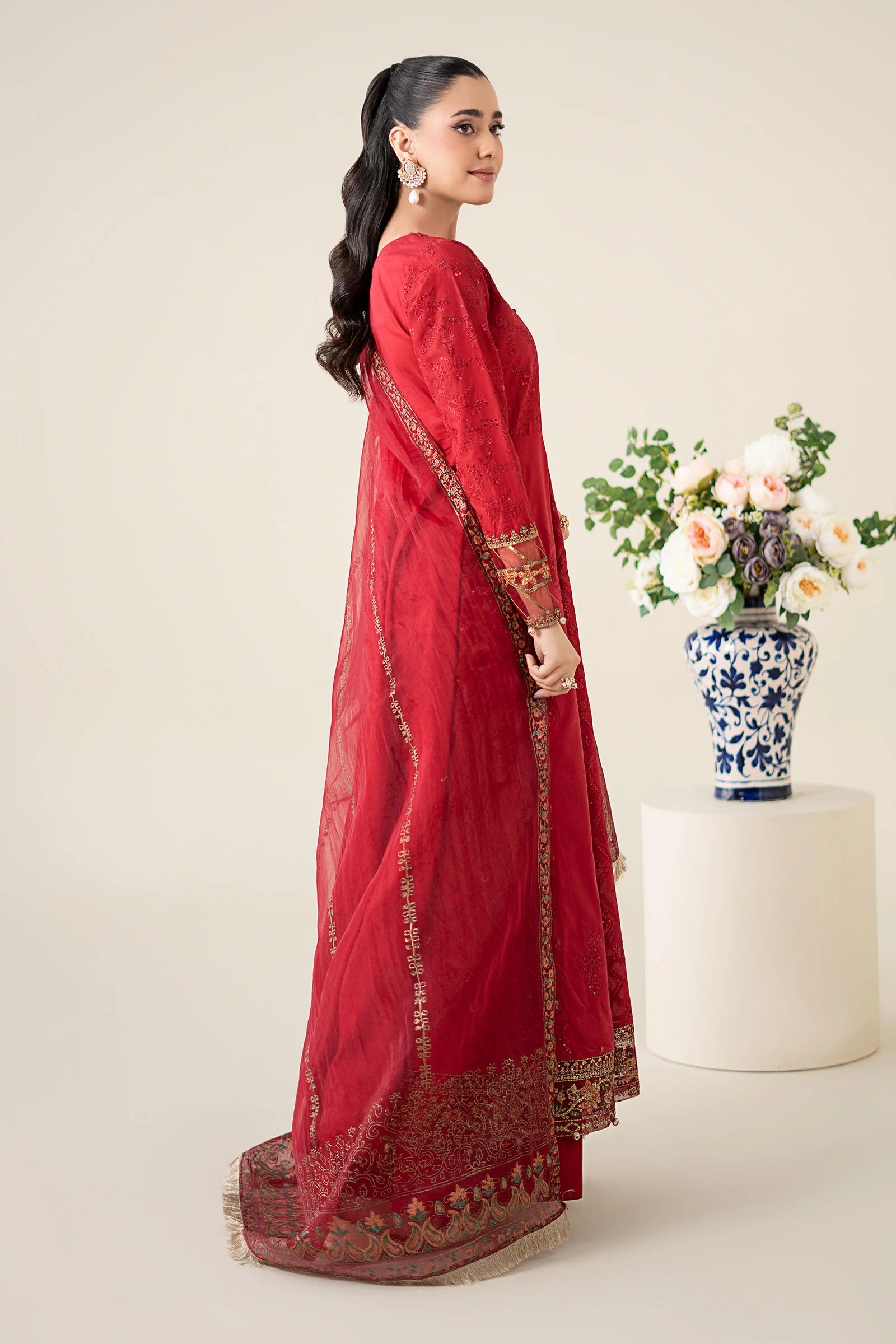 Maria B 3Pc Embroidered Lawn Suit DW-EA25-65 Maroon gulbuy.com