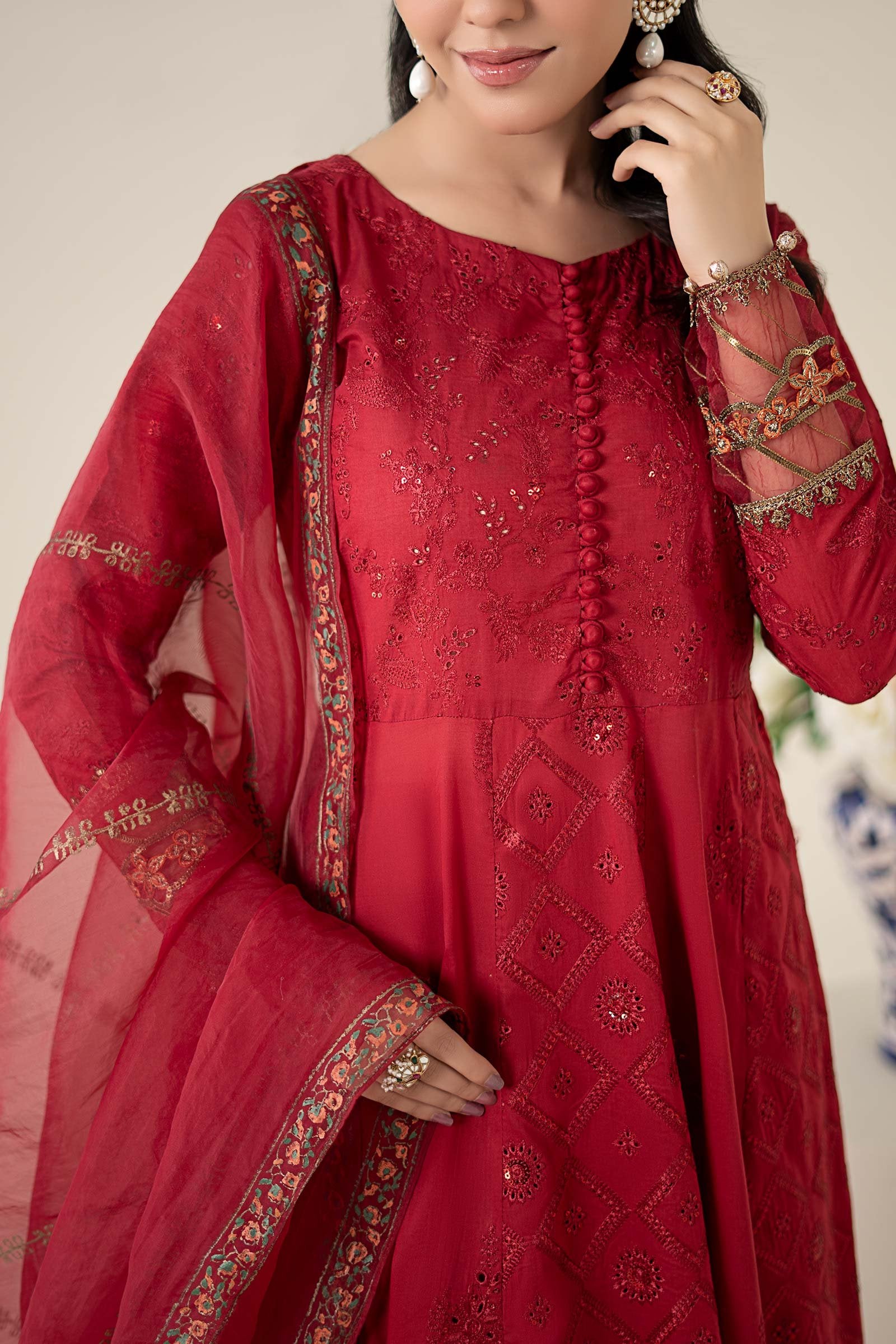 Maria B 3Pc Embroidered Lawn Suit DW-EA25-65 Maroon gulbuy.com