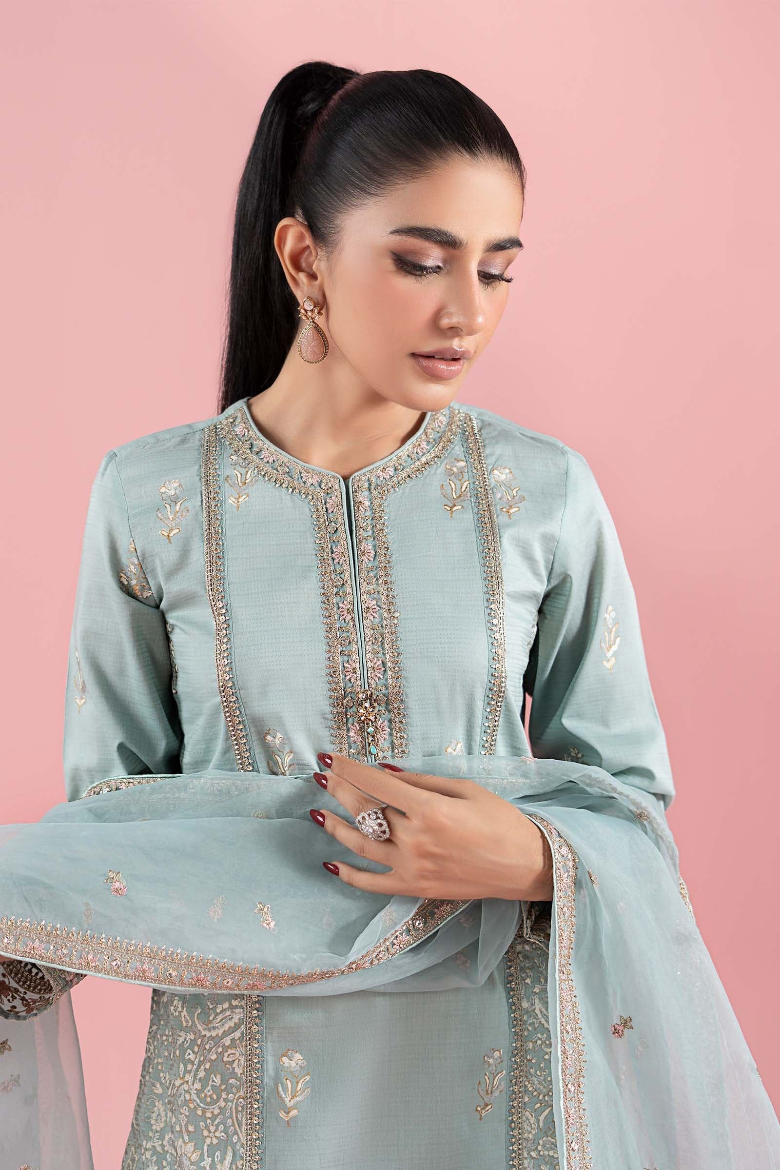 Maria B 3Pc Embroidered Dobby Suit DW-EA25-81 Ferozi gulbuy.com