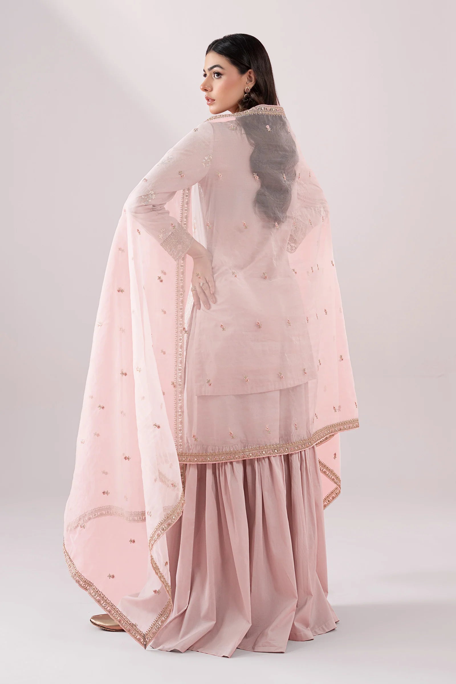 Maria B 3Pc Embroidered Dobby Suit DW-EA25-81 Pink gulbuy.com