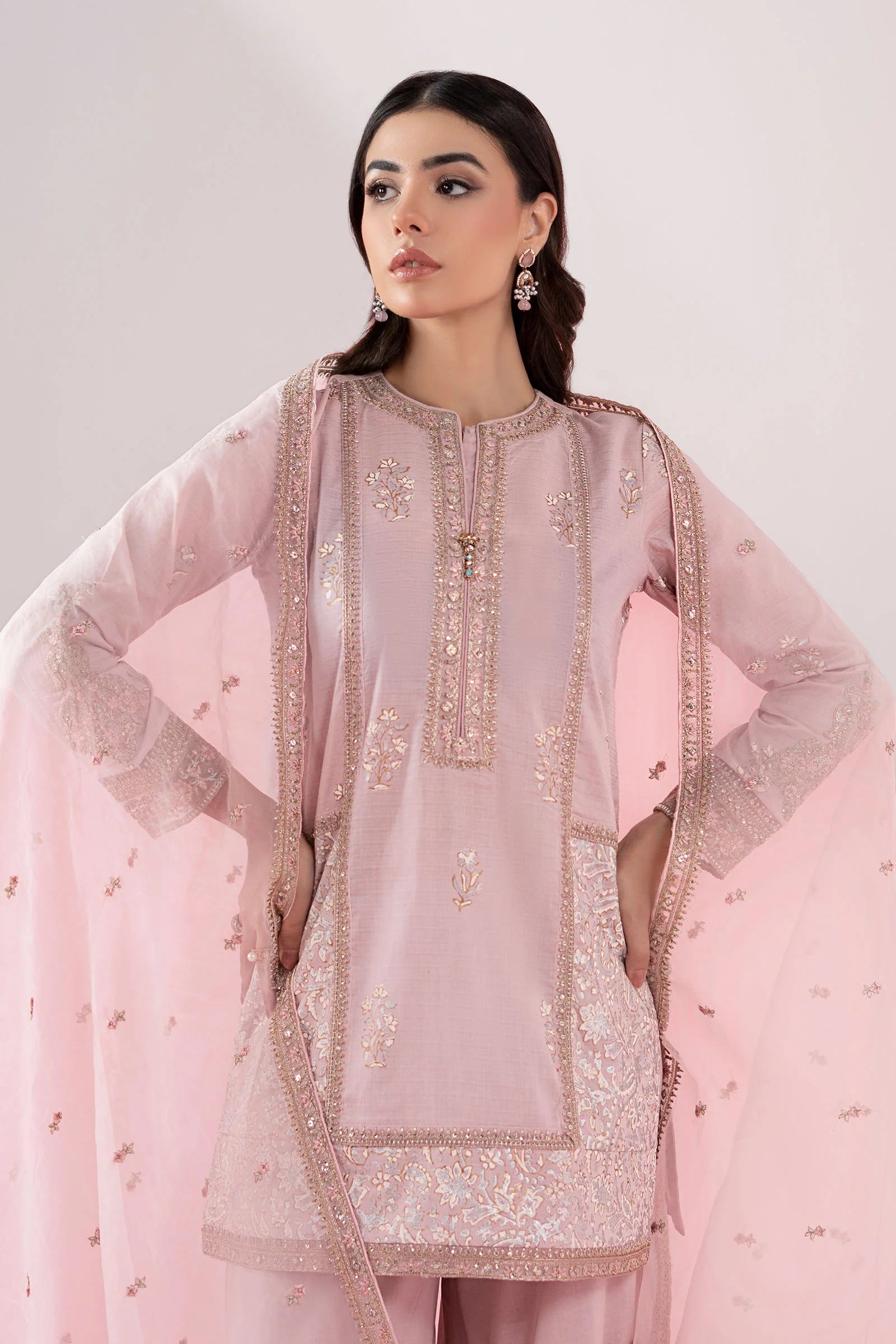Maria B 3Pc Embroidered Dobby Suit DW-EA25-81 Pink gulbuy.com