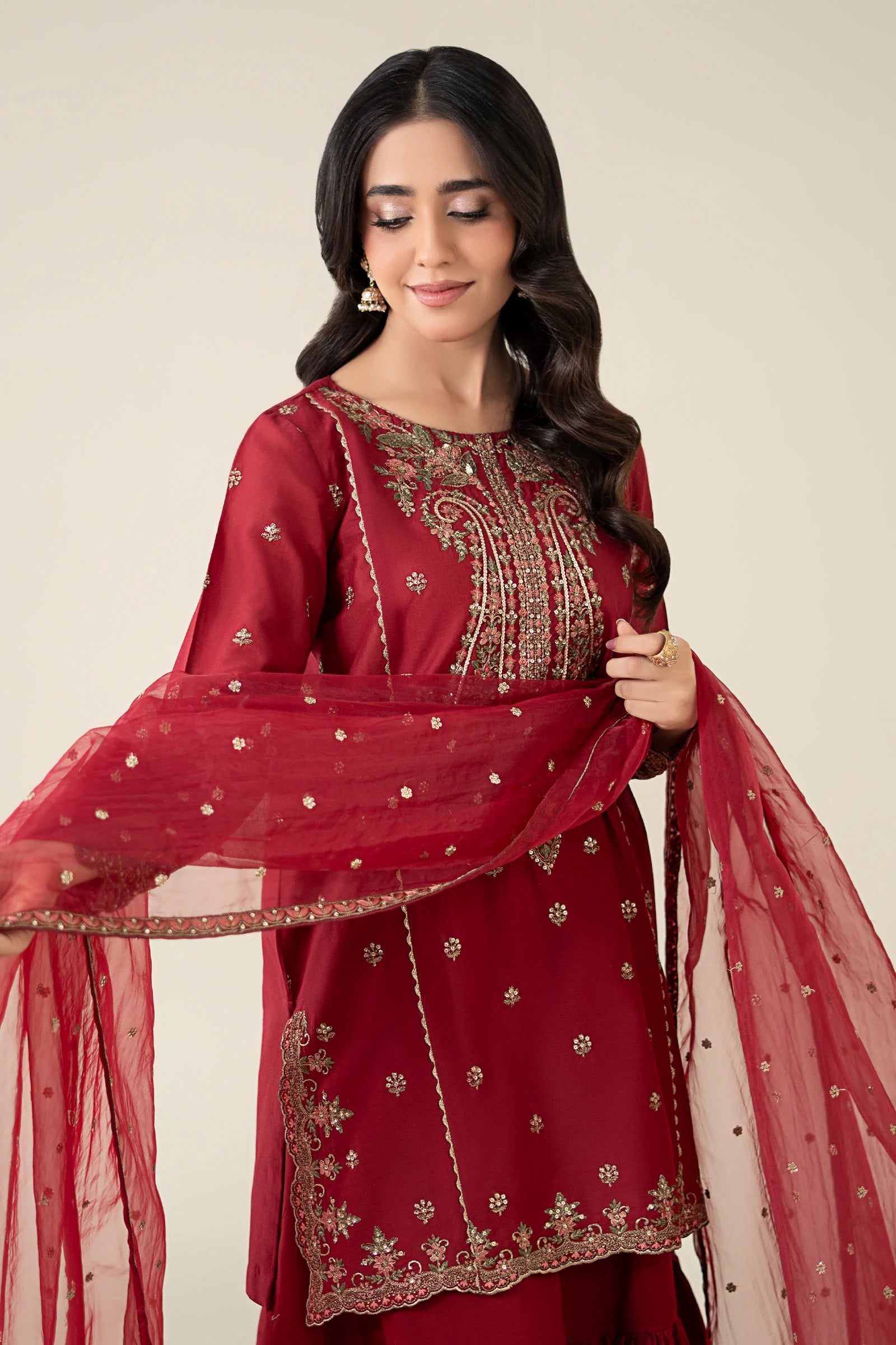 Maria B 3Pc Embroidered Lawn Suit DW-EA25-85 Maroon gulbuy.com