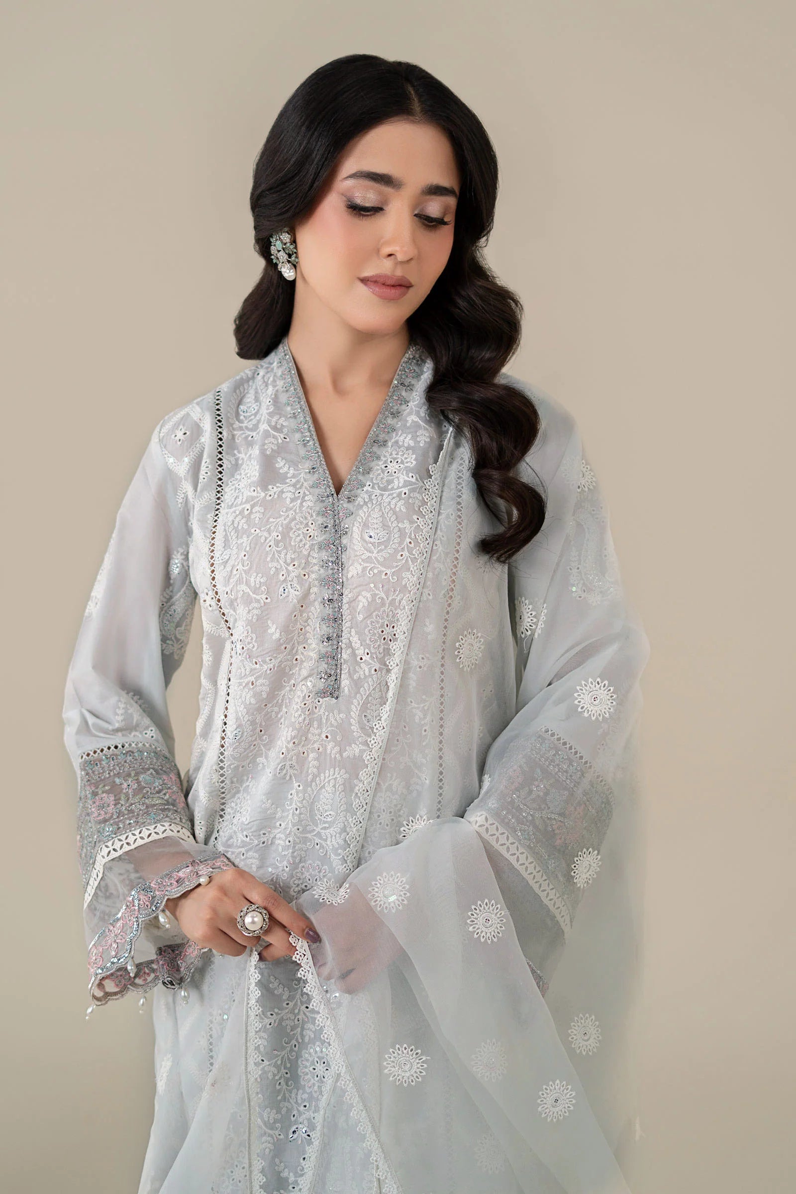 Maria B 3Pc Embroidered Law Suit DW-EA25-86 Sky Blue gulbuy.com