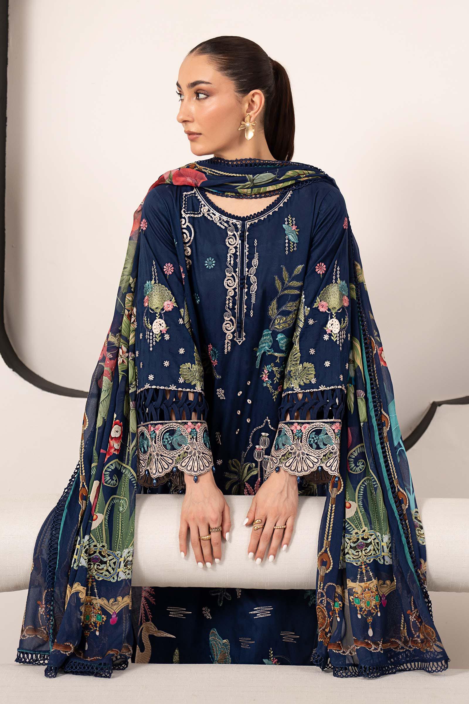 Maria B 3Pc Embroidered Lawn Suit DW-EA26-11-Blue