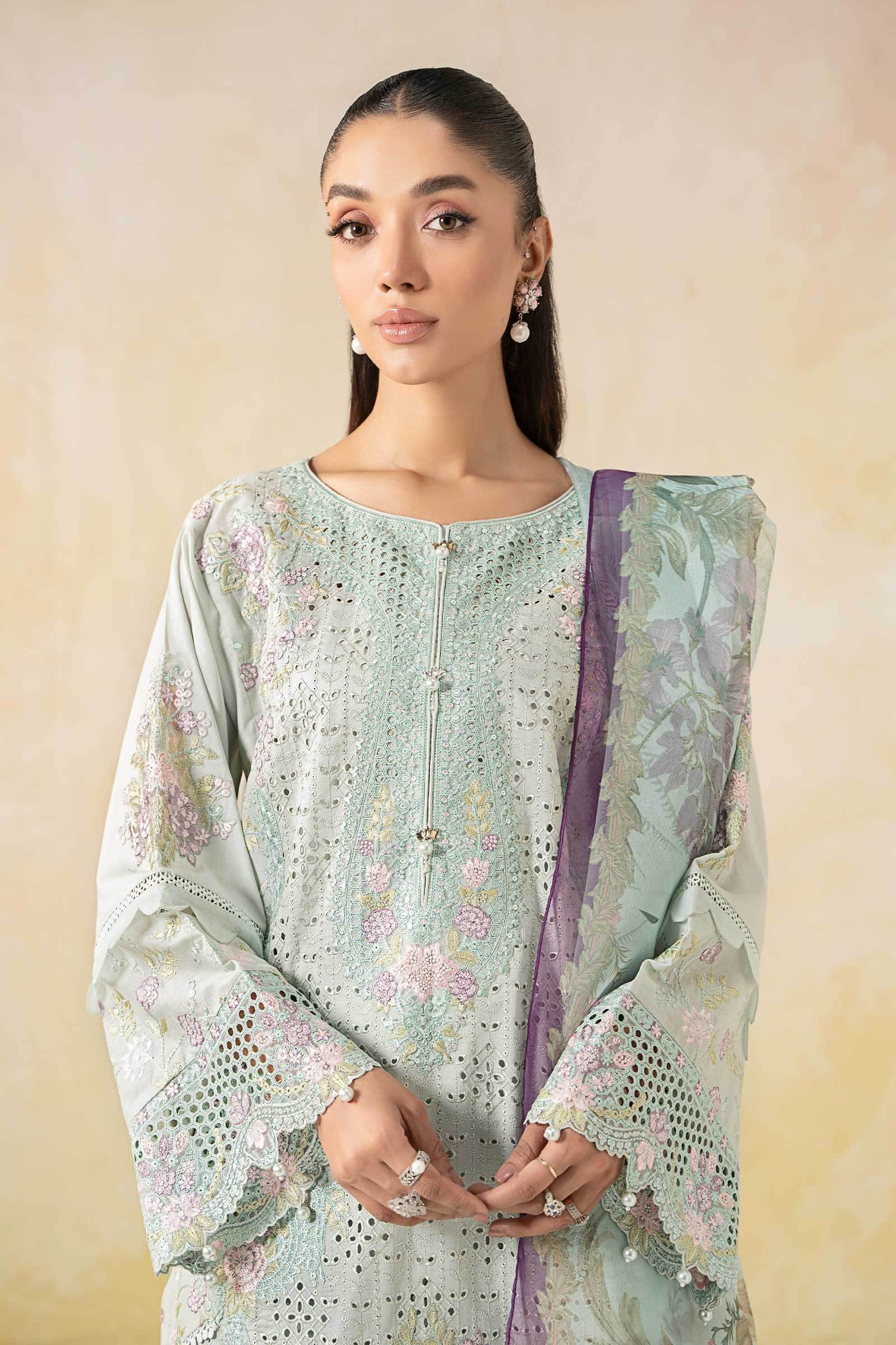 Maria B 3Pc Embroidered Lawn Suit DW-EF25-04 Sky Blue gulbuy.com