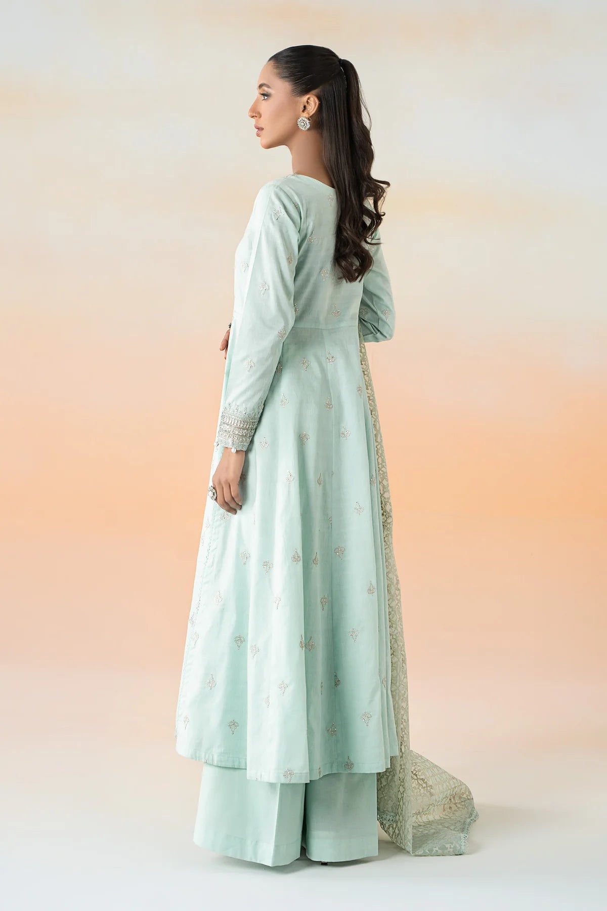 Maria B 3Pc Embroidered Dobby Lawn Suit DW-EF25-30 Sky Blue gulbuy.com